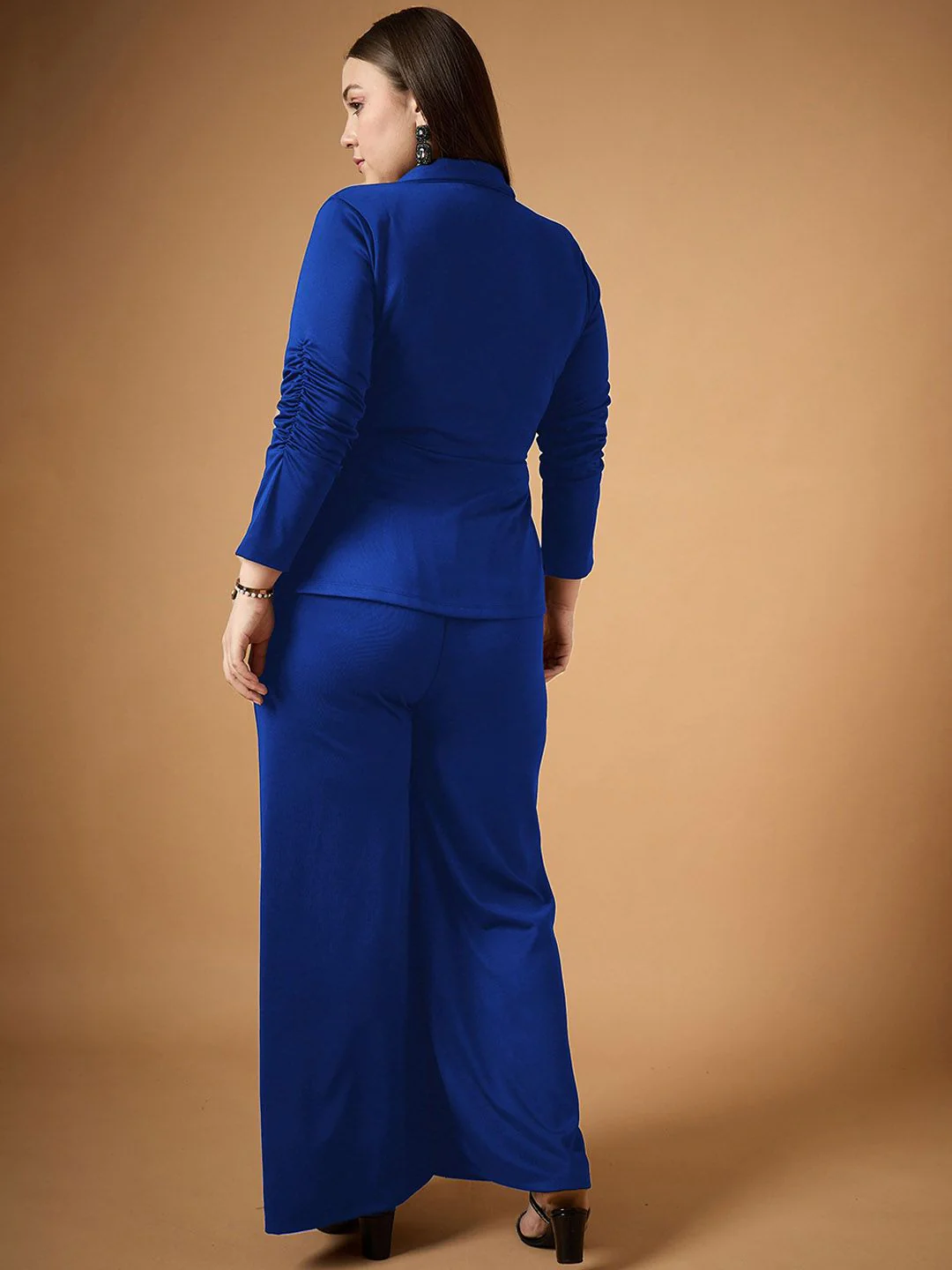 SASSAFRAS Curve Plus Size Lapel Collar Ruched Blazer With Trouser - Image 5
