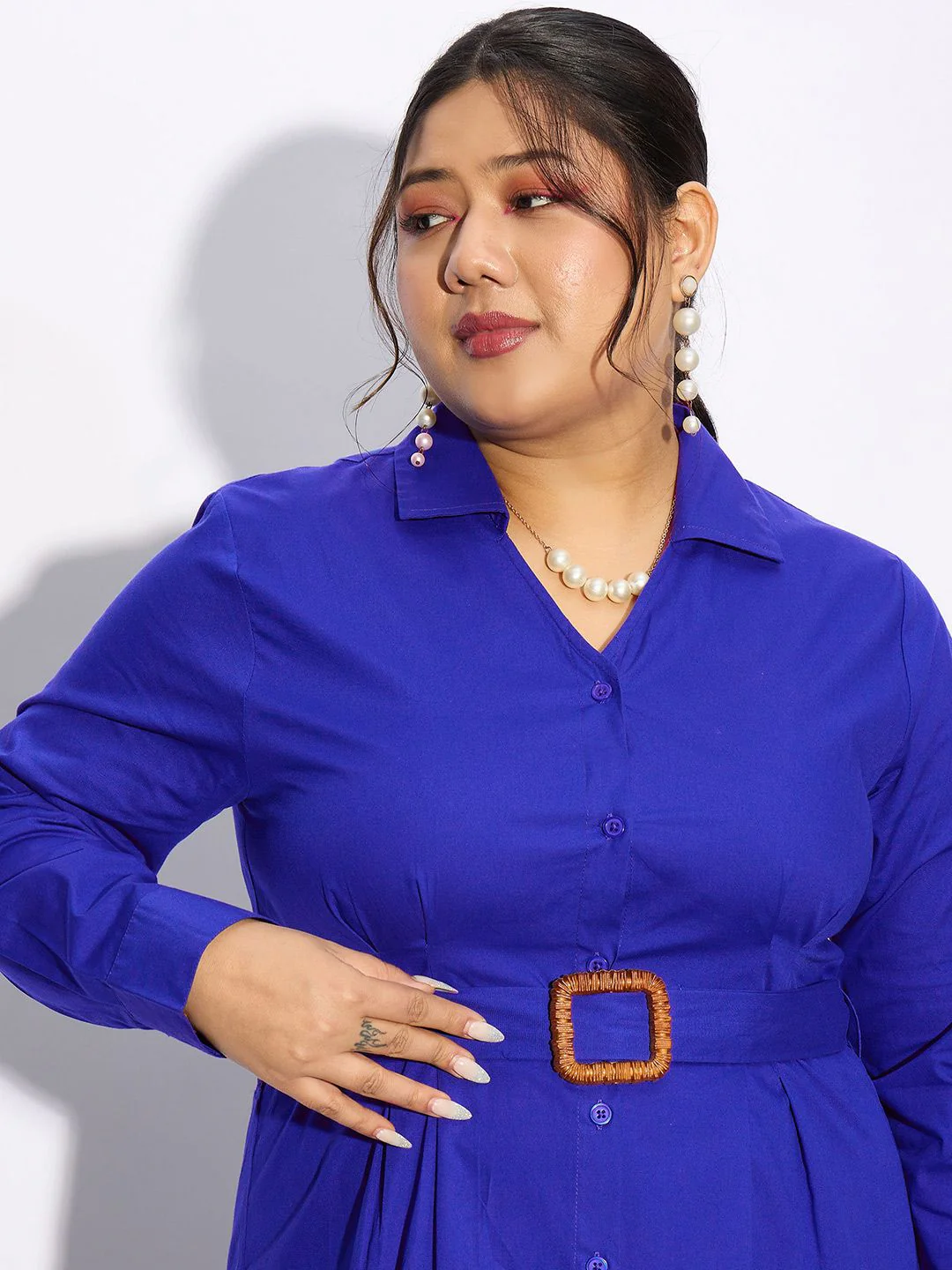 SASSAFRAS Curve Plus Size Long Sleeves Cotton Shirt Dress - Image 2