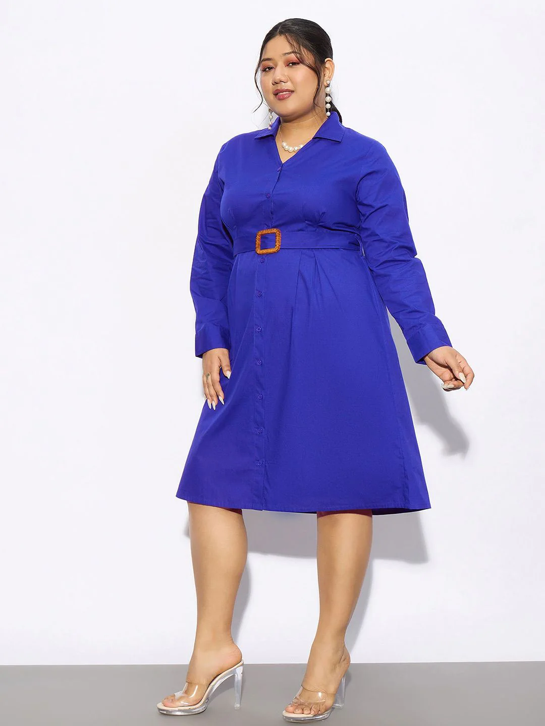 SASSAFRAS Curve Plus Size Long Sleeves Cotton Shirt Dress - Image 3
