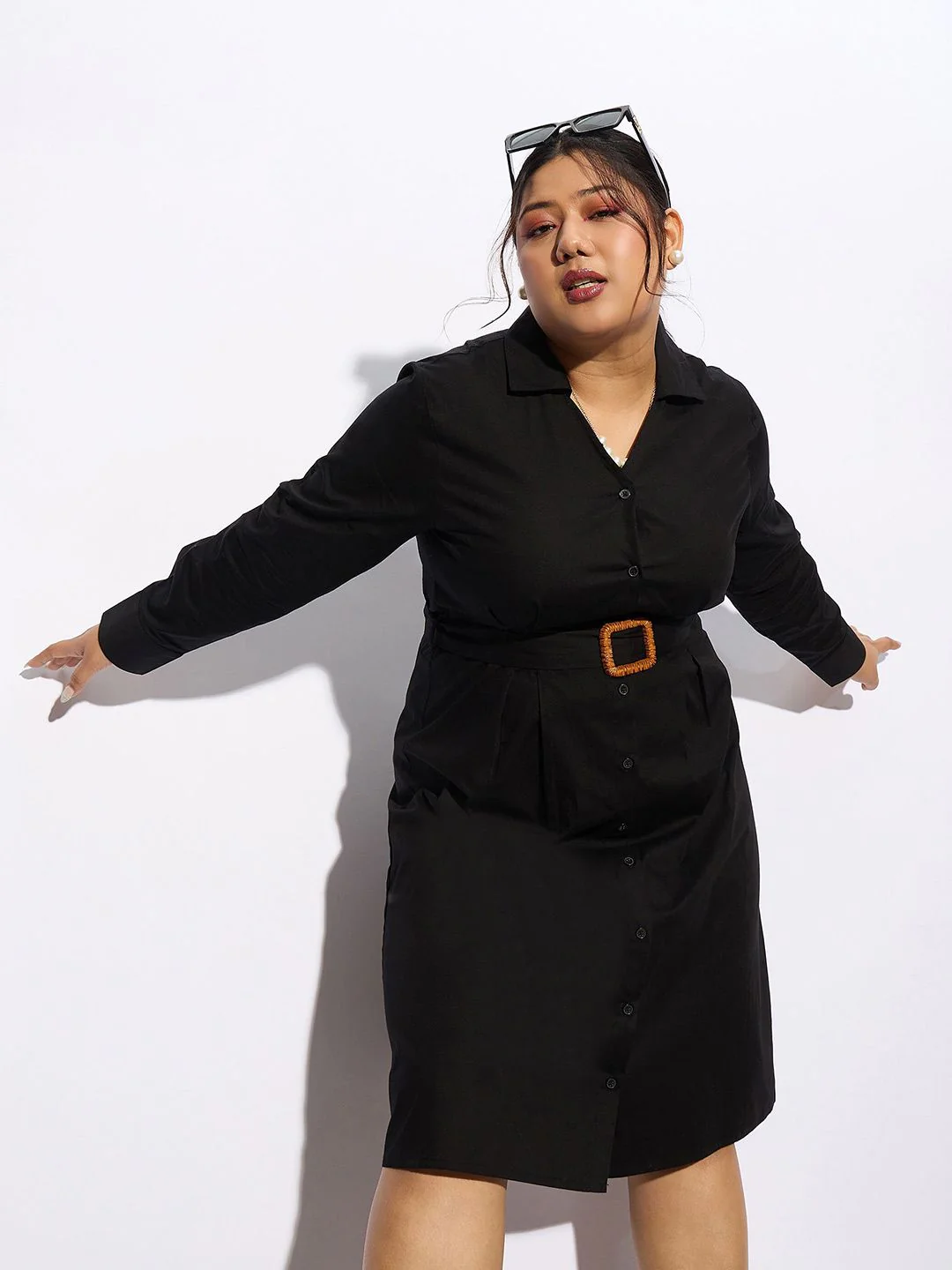 SASSAFRAS Curve Plus Size Long Sleeves Cotton Shirt Dress - Image 4