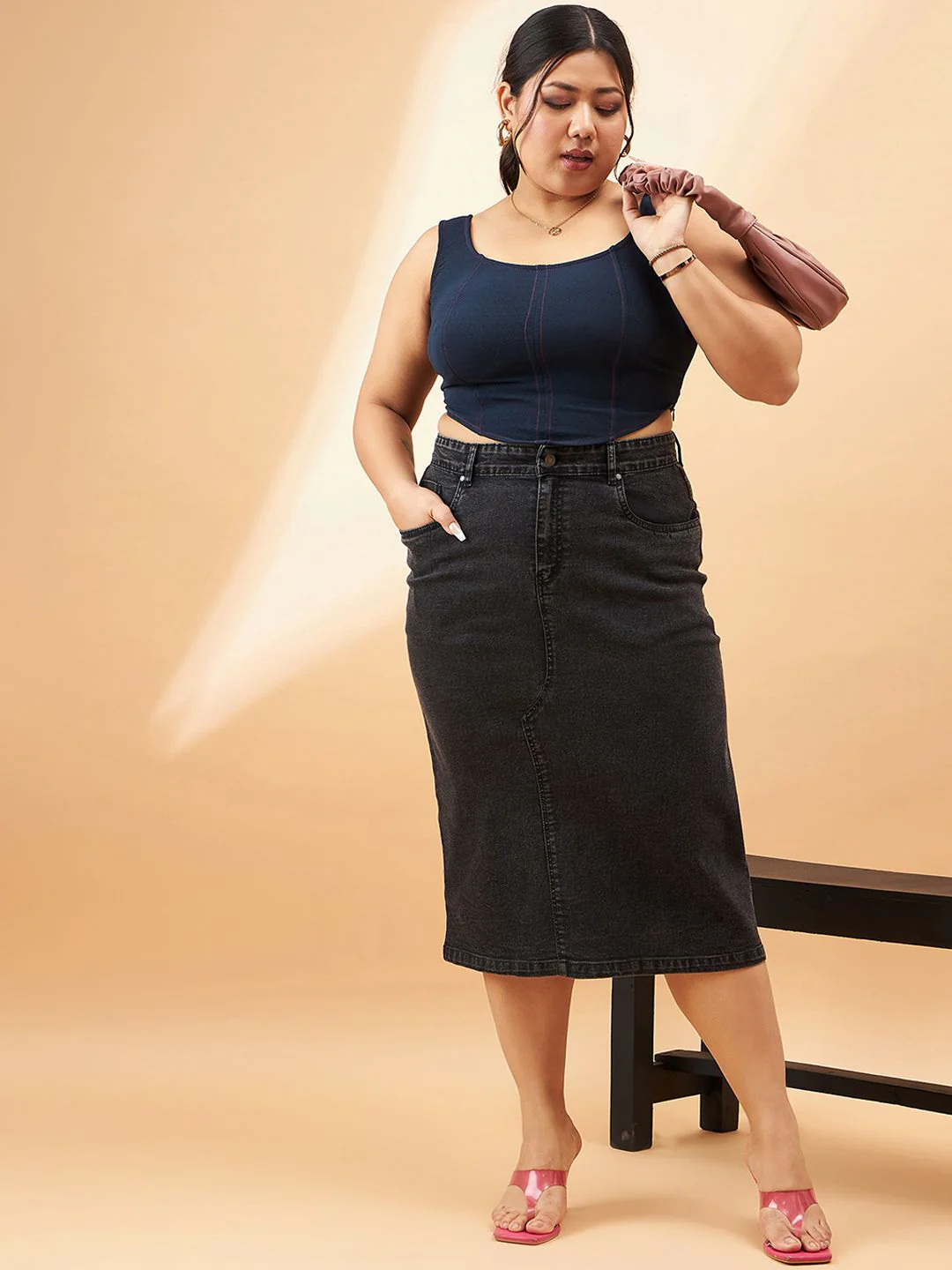 SASSAFRAS Curve Plus Size Midi A-Line Skirt - Image 5