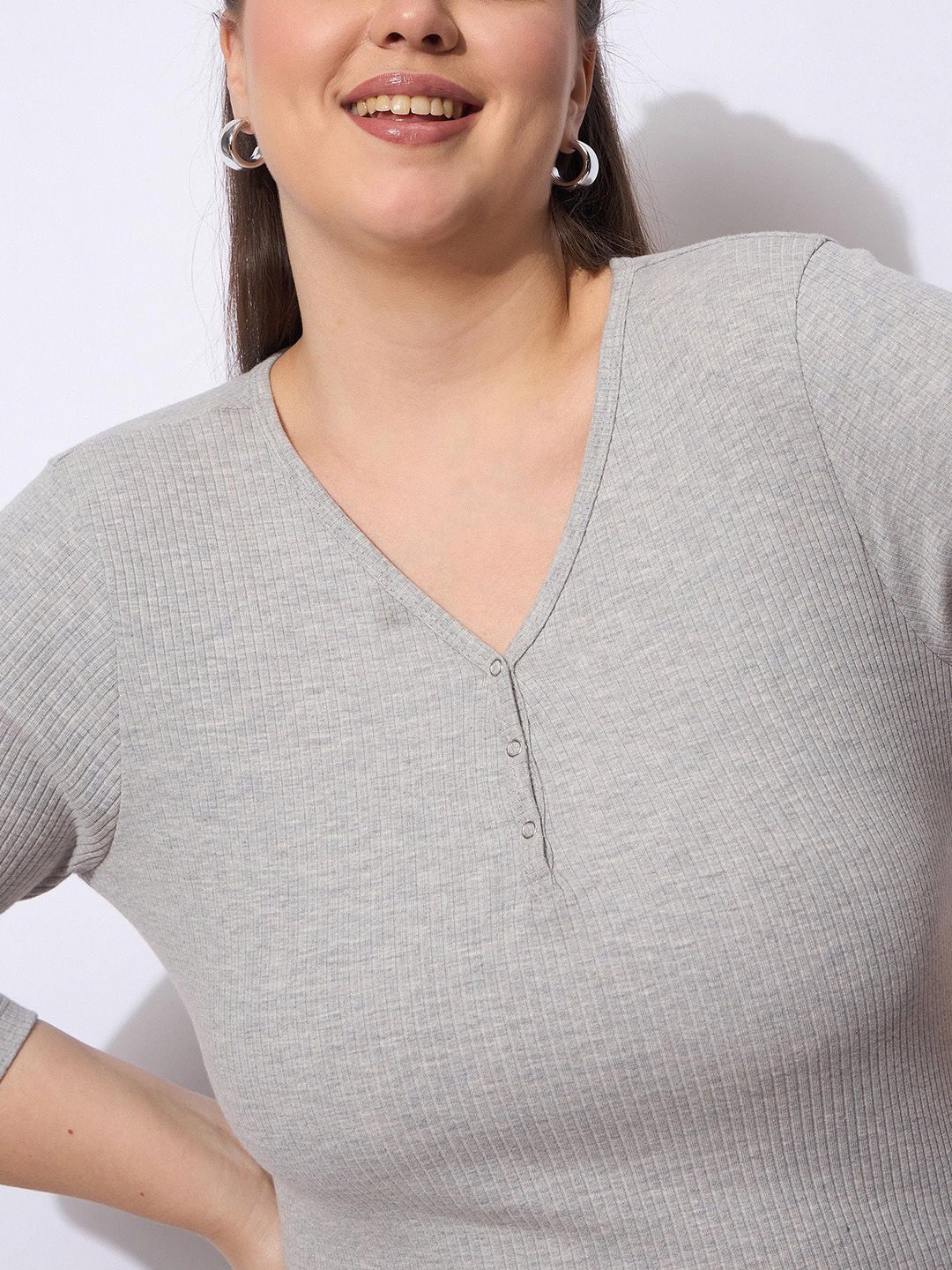 SASSAFRAS Curve Plus Size Rib Three-Quarter Sleeves Top With Trouser - Image 2