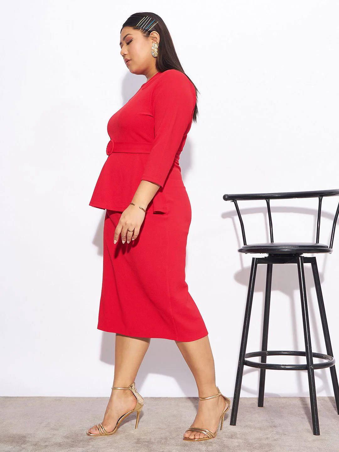 SASSAFRAS Curve Plus Size Round Neck Peplum Dress - Image 3