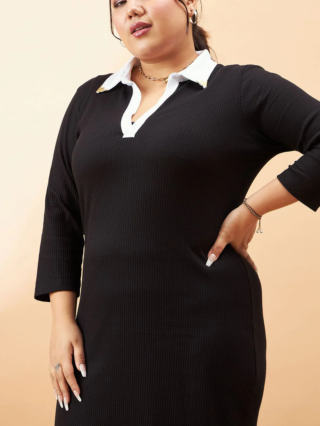 SASSAFRAS Curve Plus Size Sheath Midi Dress - Image 2