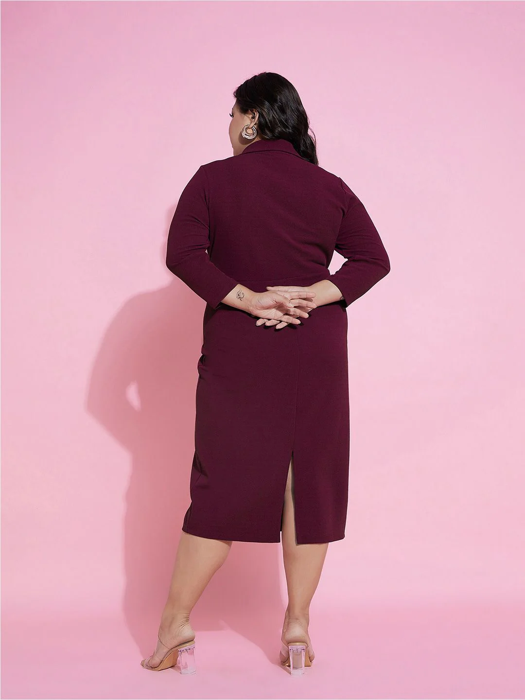 SASSAFRAS Curve Plus Size Shirt Collar Wrap Midi Dress - Image 4
