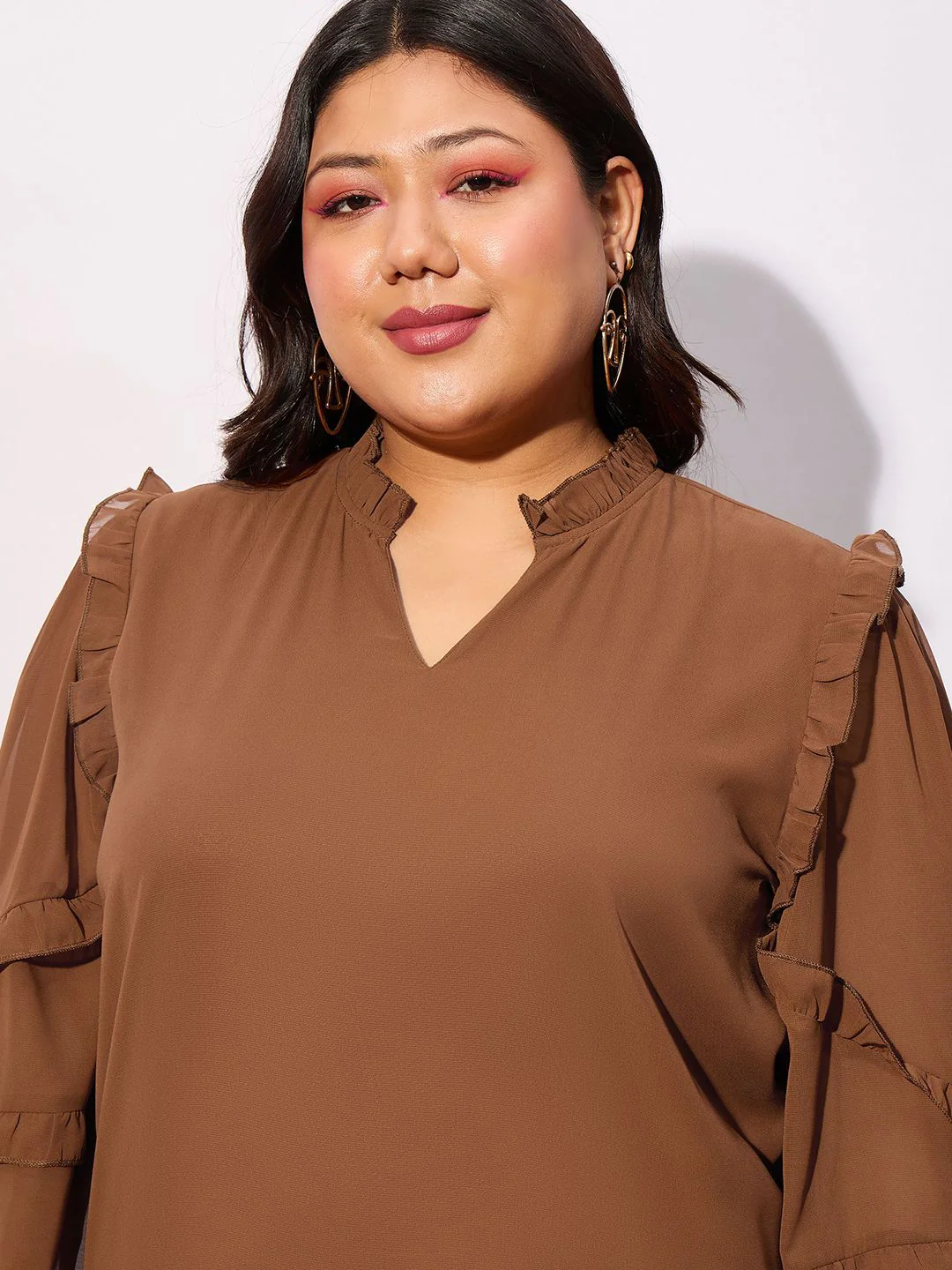 SASSAFRAS Curve Plus Size V-Neck Ruffles Georgette Top - Image 2