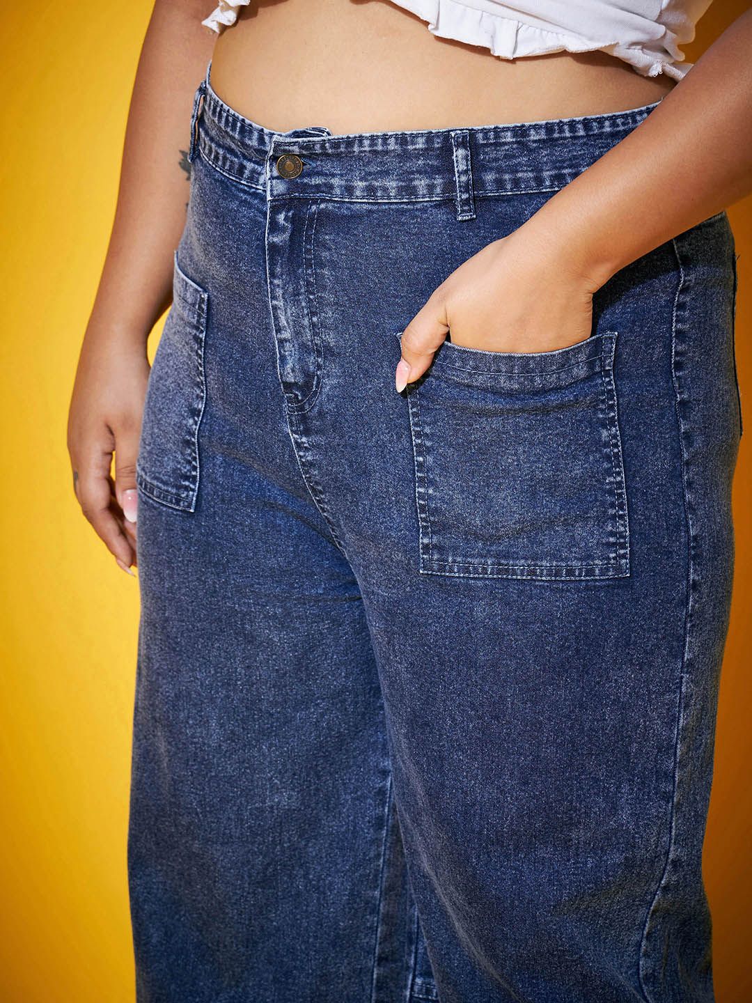 SASSAFRAS Curve Women Blue High-Rise Comfort Straight Fit Acid Wash Stretchable Jeans - Image 6