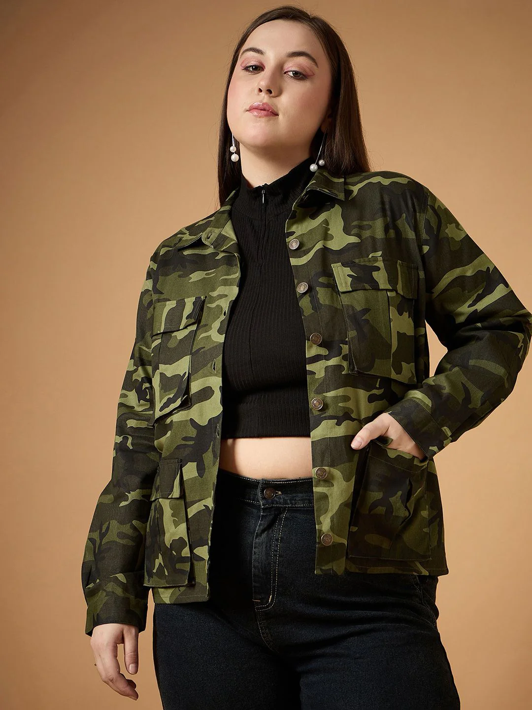 SASSAFRAS Curve Women Camouflage Tailored Jacket with Embroidered