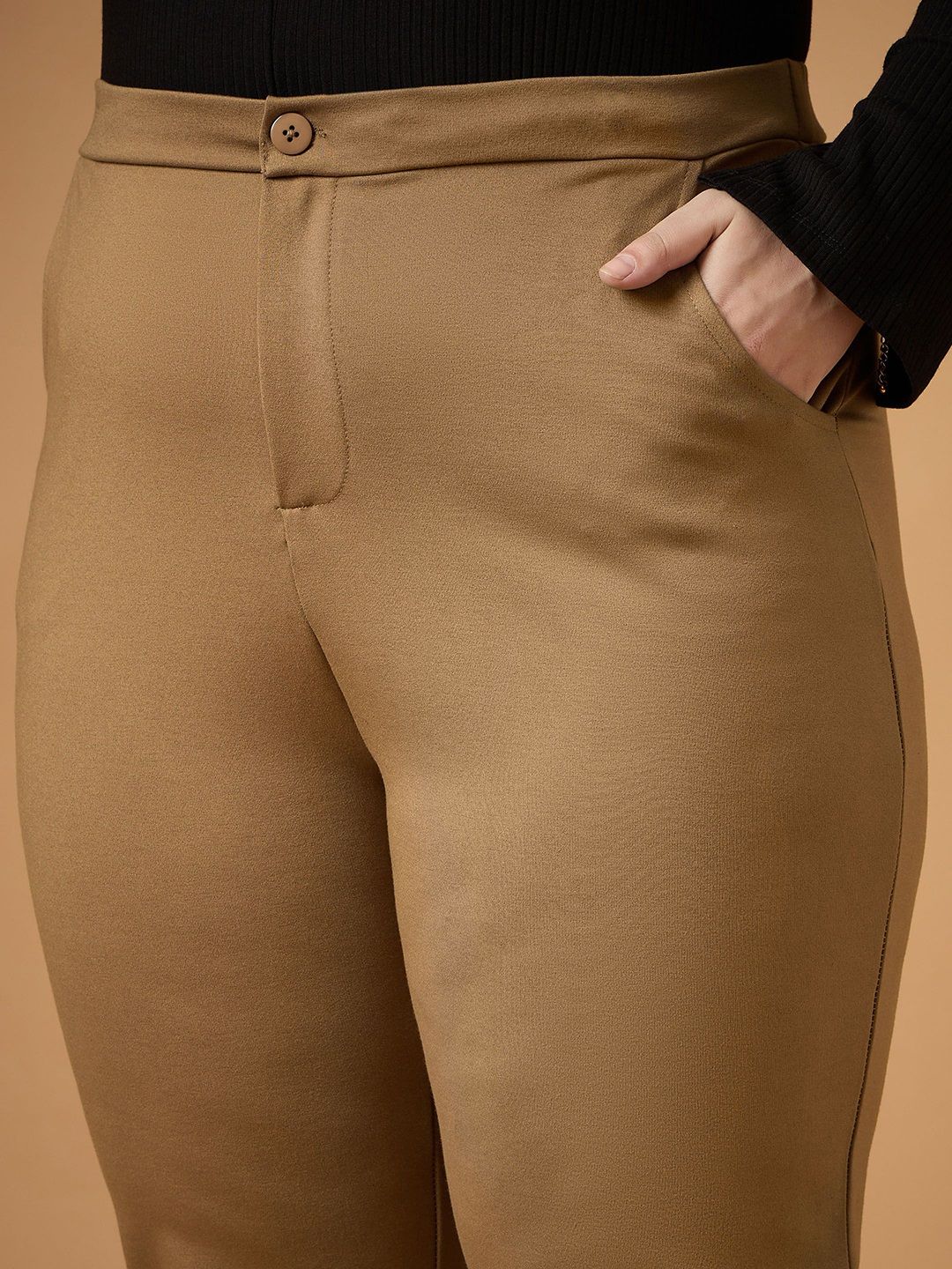 SASSAFRAS Curve Women Comfort Slim Fit High-Rise Trousers - Image 6