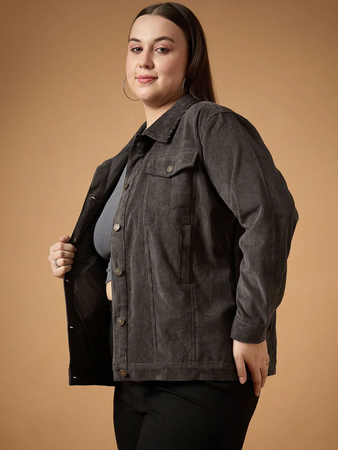 SASSAFRAS Curve Women Corduroy Tailored Jacket with Embroidered - Image 3