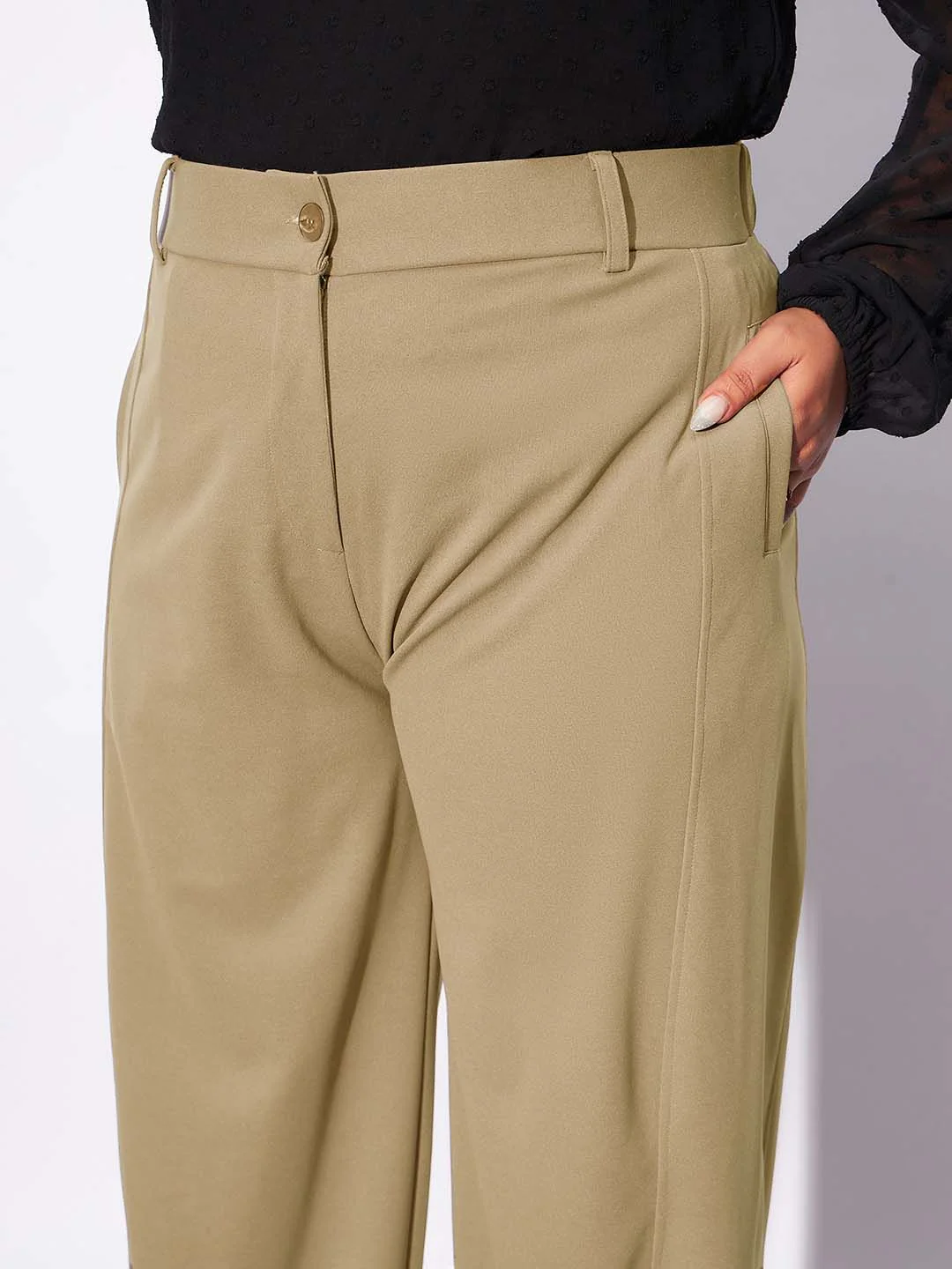 SASSAFRAS Curve Women Plus Size Straight Fit Parallel Trousers - Image 5