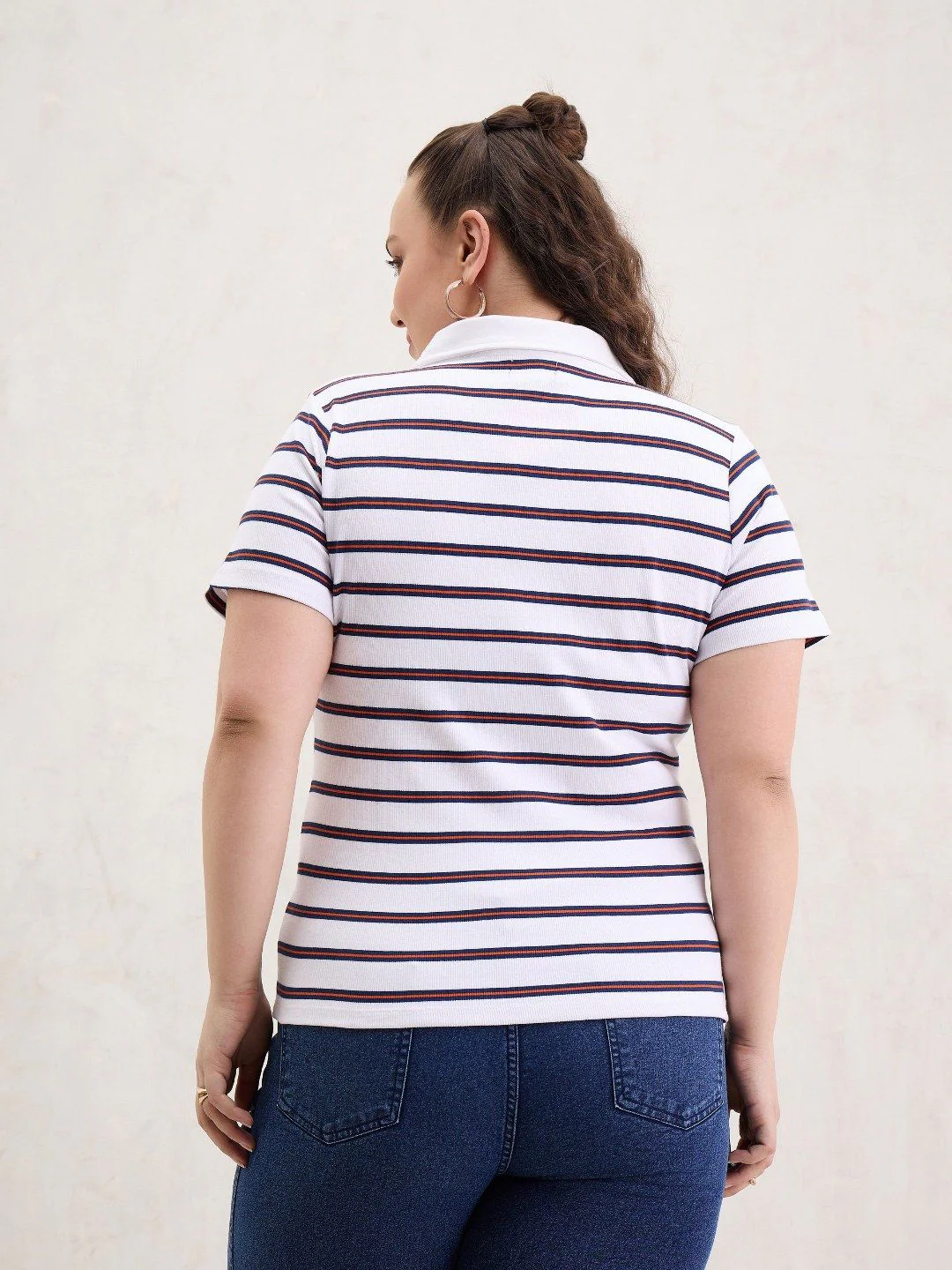 SASSAFRAS Curve Women Striped Polo Collar T-shirt - Image 5