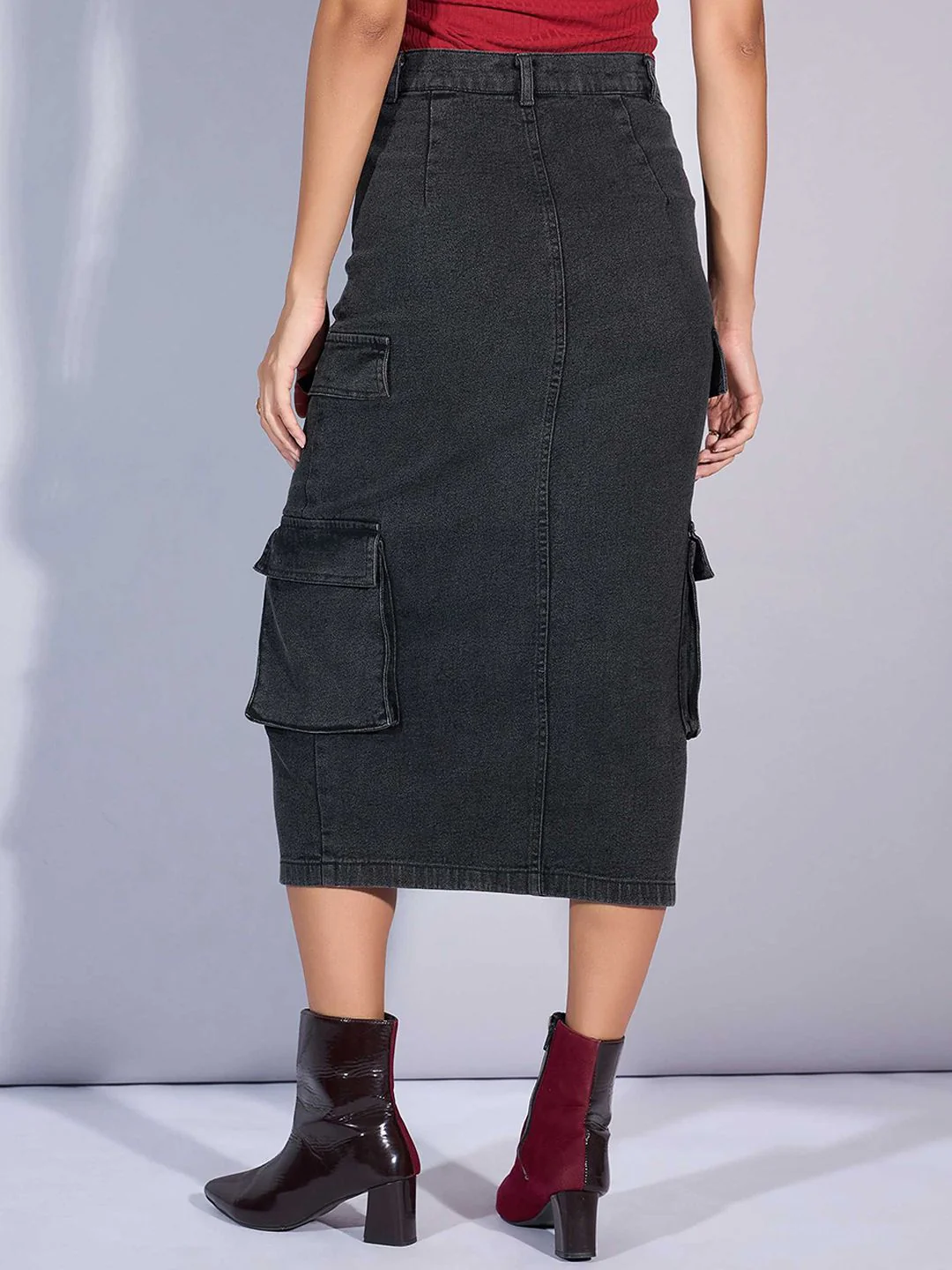 SASSAFRAS Denim Straight Midi Cargo Styles Skirts - Image 3