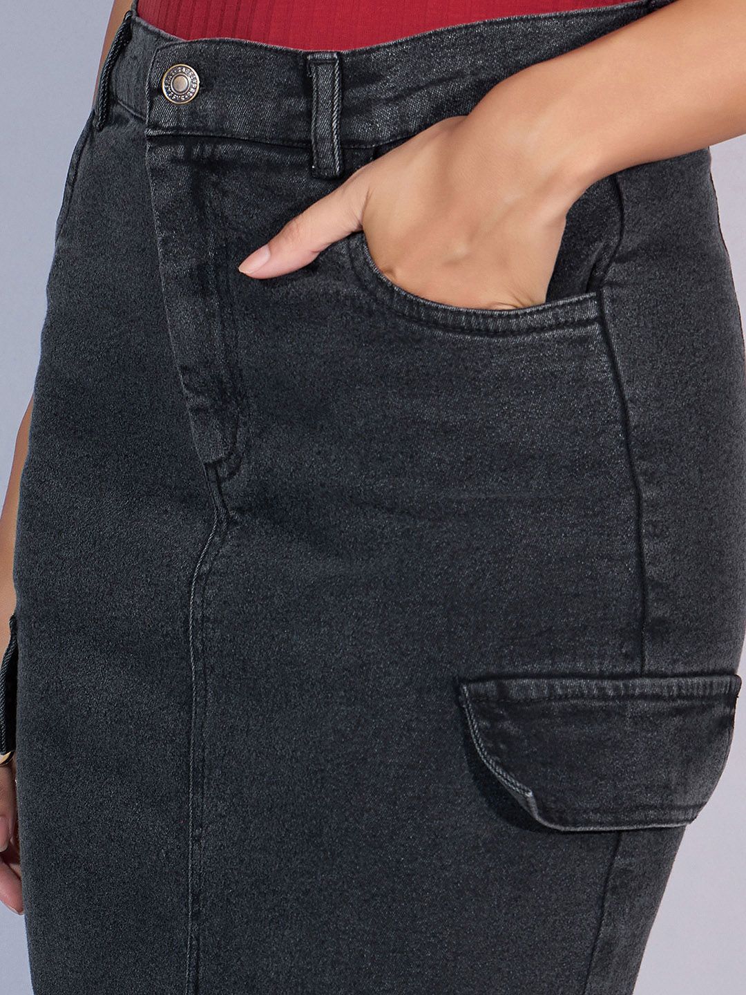 SASSAFRAS Denim Straight Midi Cargo Styles Skirts - Image 7