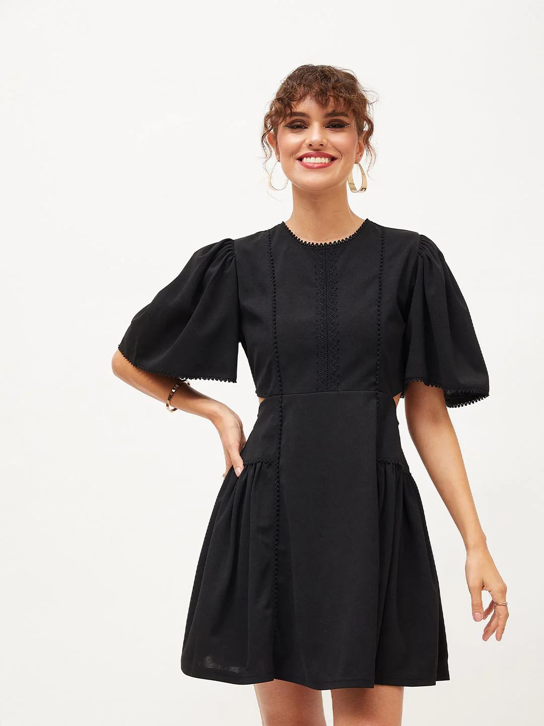 SASSAFRAS Flared Sleeve Fit & Flare Dress