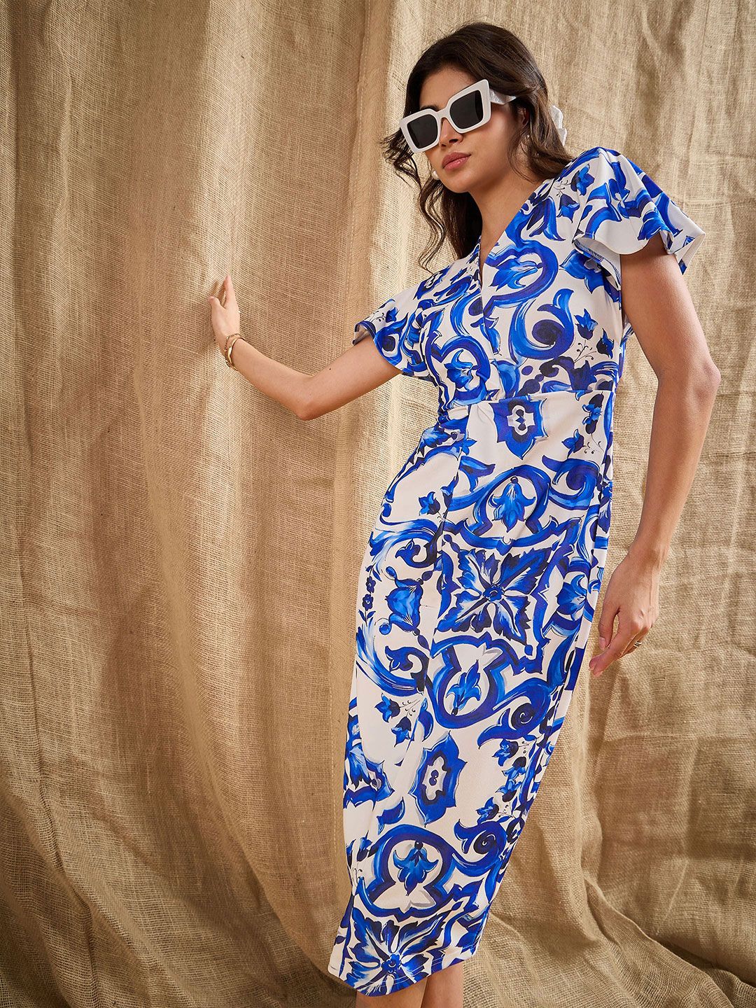 SASSAFRAS Floral Print Sheath Midi Dress - Image 6
