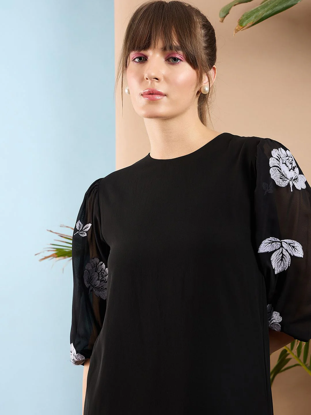 SASSAFRAS Floral Printed Puff Sleeves Round Neck A-Line Dress - Image 2