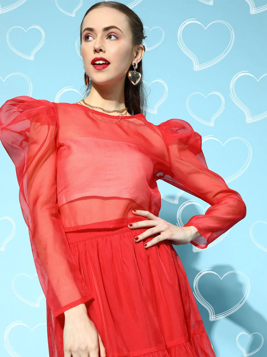 SASSAFRAS Gorgeous Red Solid Sheer Top
