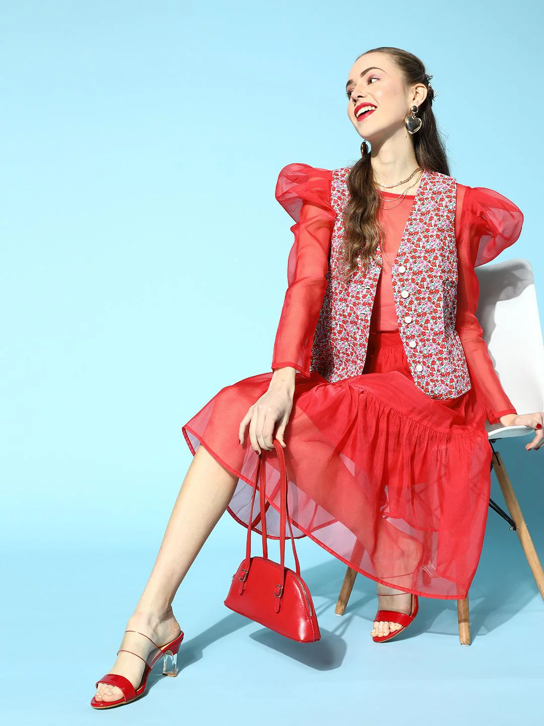 SASSAFRAS Gorgeous Red Solid Sheer Top - Image 2