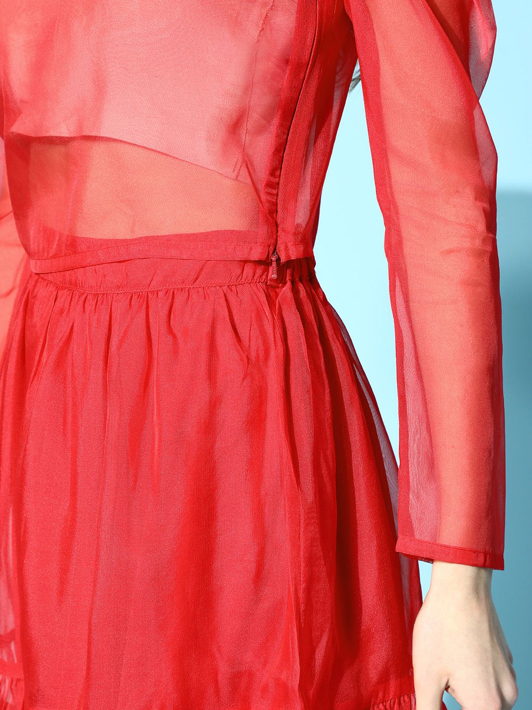 SASSAFRAS Gorgeous Red Solid Sheer Top - Image 6