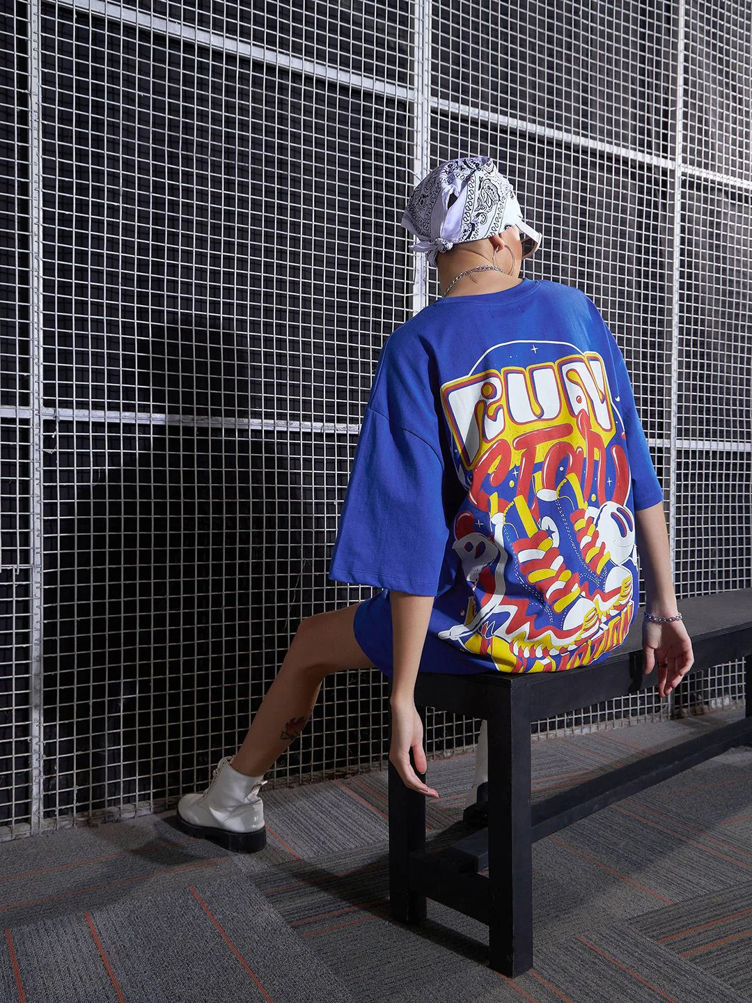 SASSAFRAS Graphic Printed Oversized Pure Cotton T-Shirt Dress - Image 4