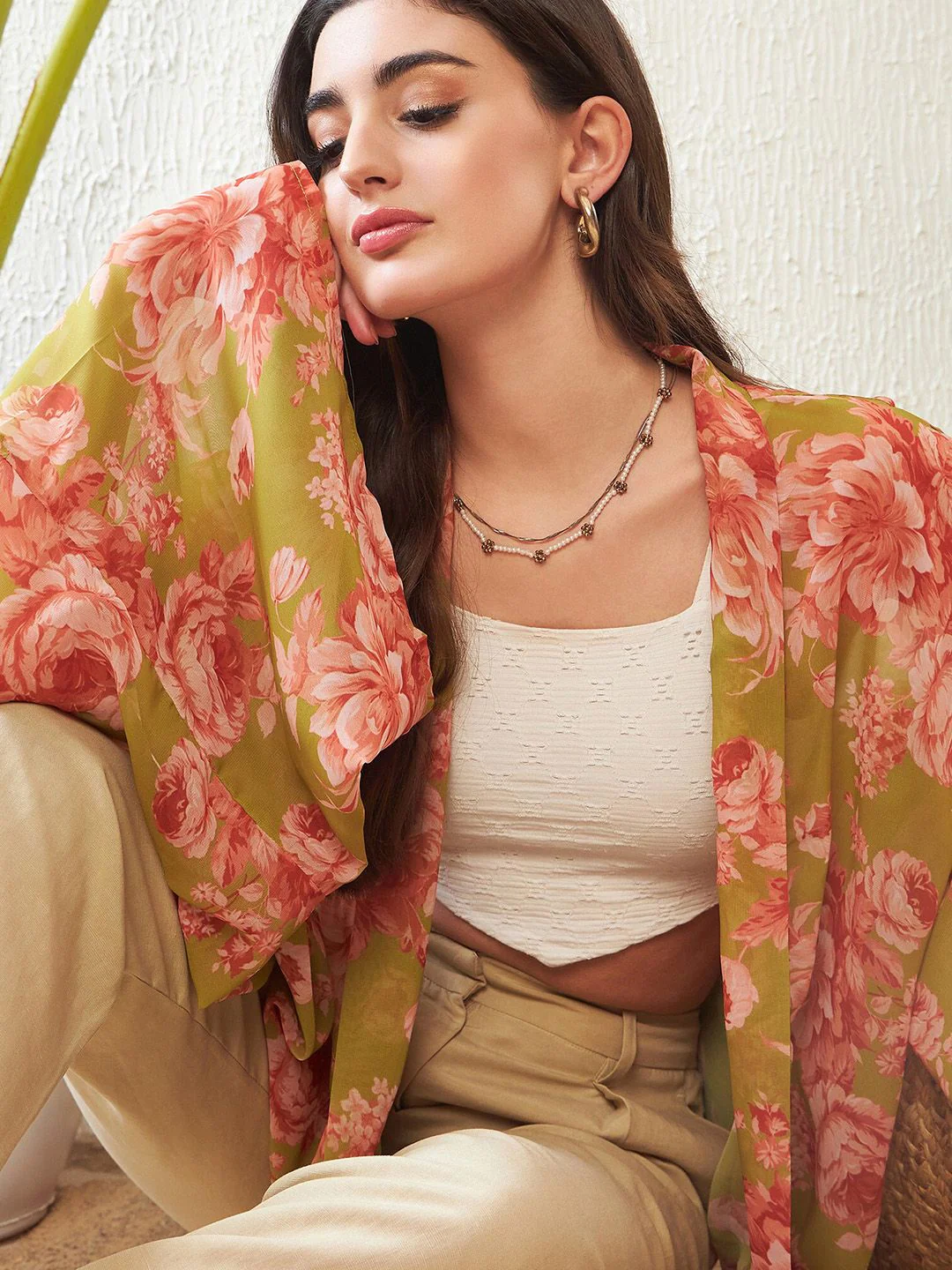 SASSAFRAS Green Floral Printed Kimono Shrug - Image 2