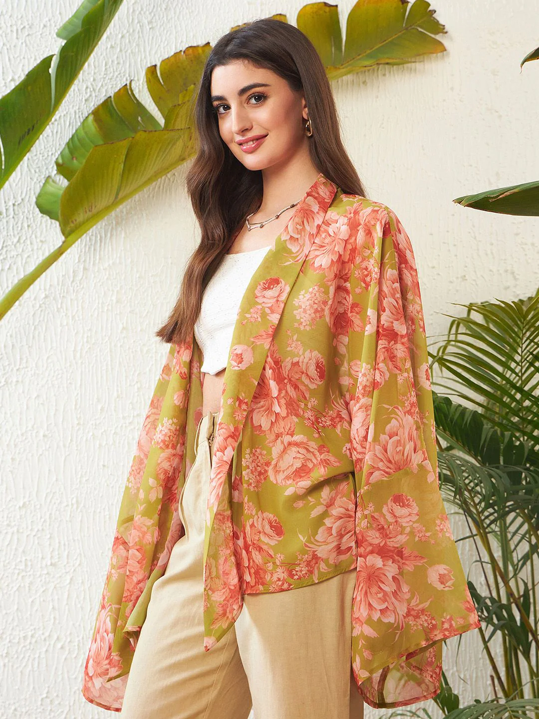 SASSAFRAS Green Floral Printed Kimono Shrug - Image 5
