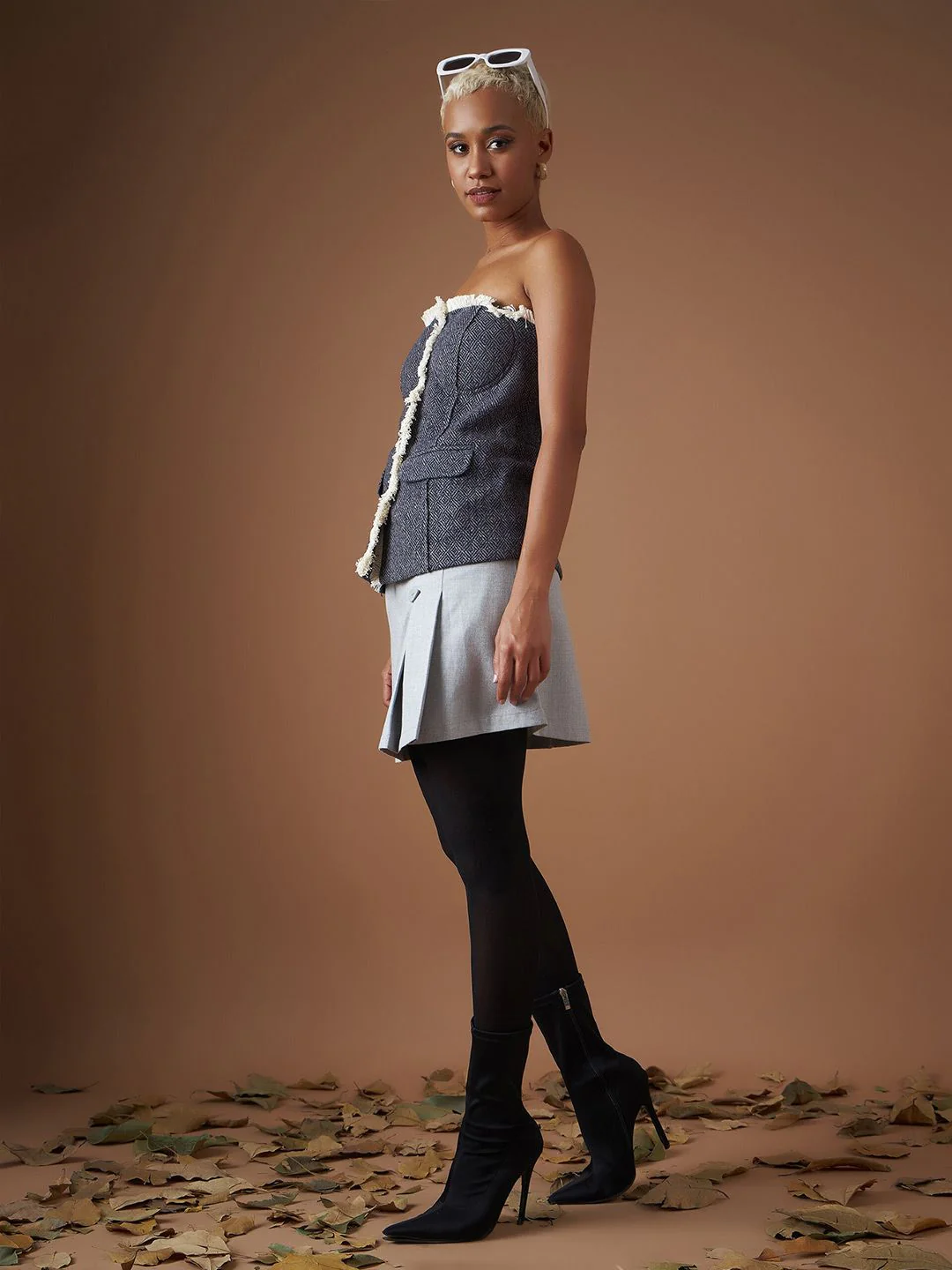 SASSAFRAS Jacquard Geometric Tweed Tube Top - Image 3