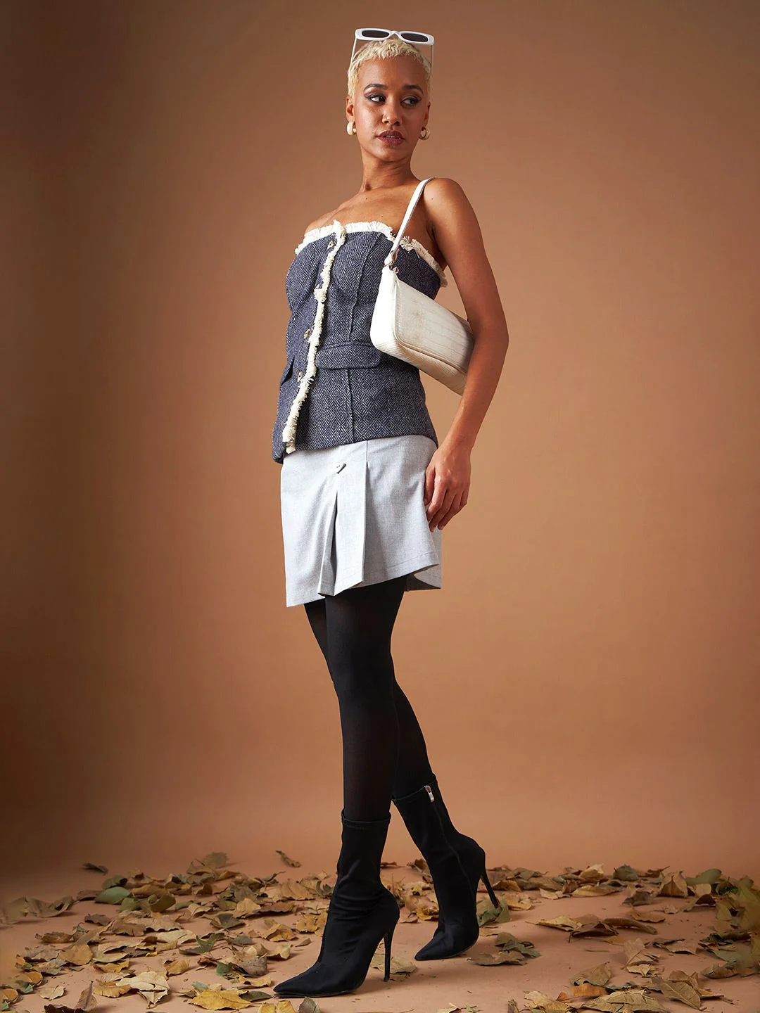 SASSAFRAS Jacquard Geometric Tweed Tube Top - Image 4