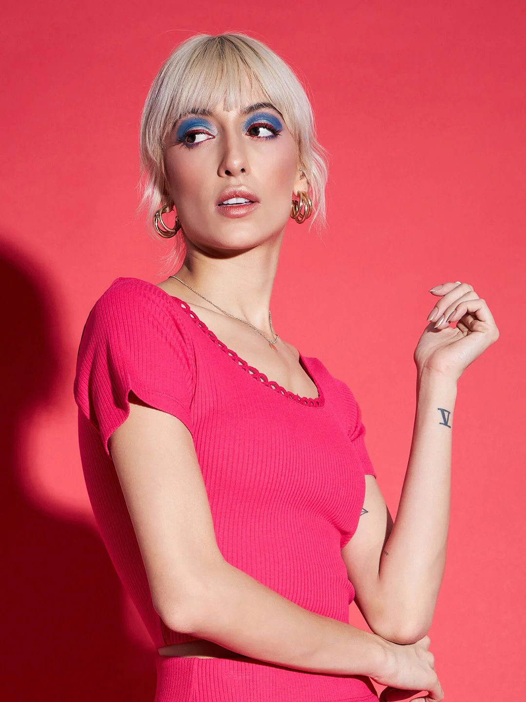 SASSAFRAS Magenta Pink Self Design Rib Crop Top - Image 3