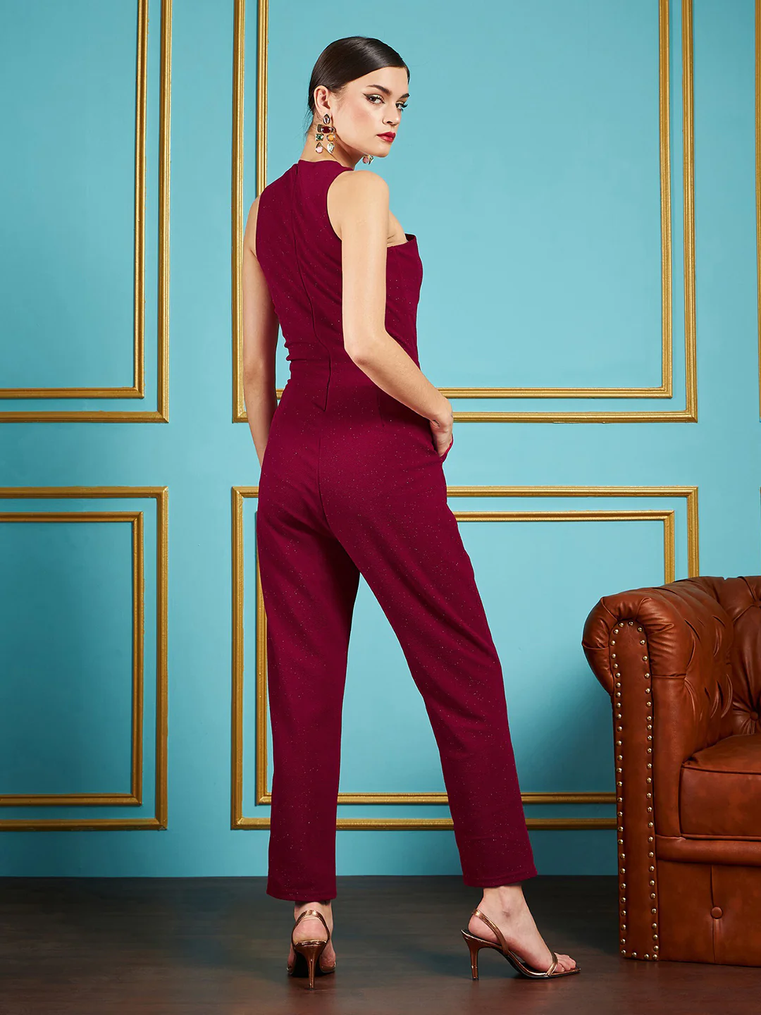 SASSAFRAS Maroon Halter Neck Basic Jumpsuit - Image 5