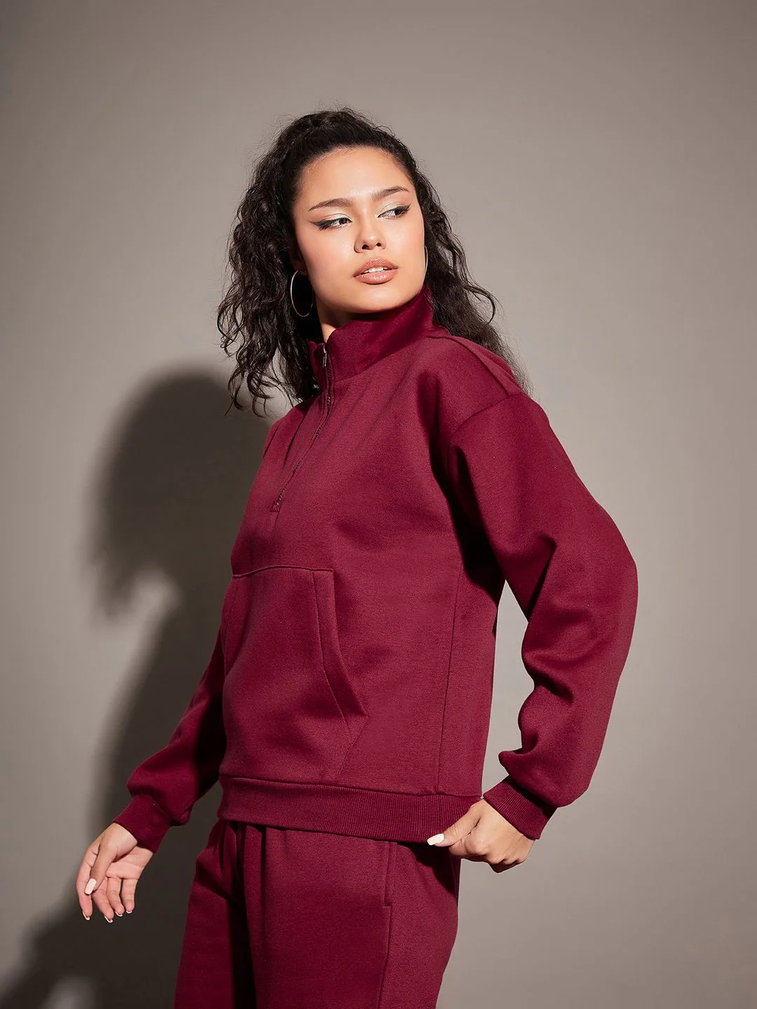 SASSAFRAS Maroon Mock Collar Sweatshirt - Image 3