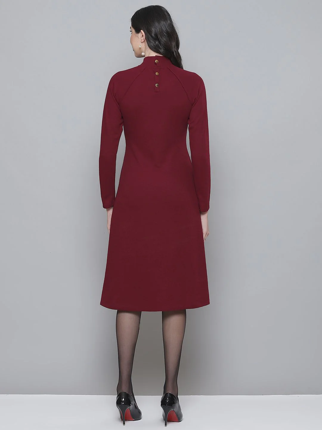 SASSAFRAS Maroon Ribbed A-Line Dress - Image 4