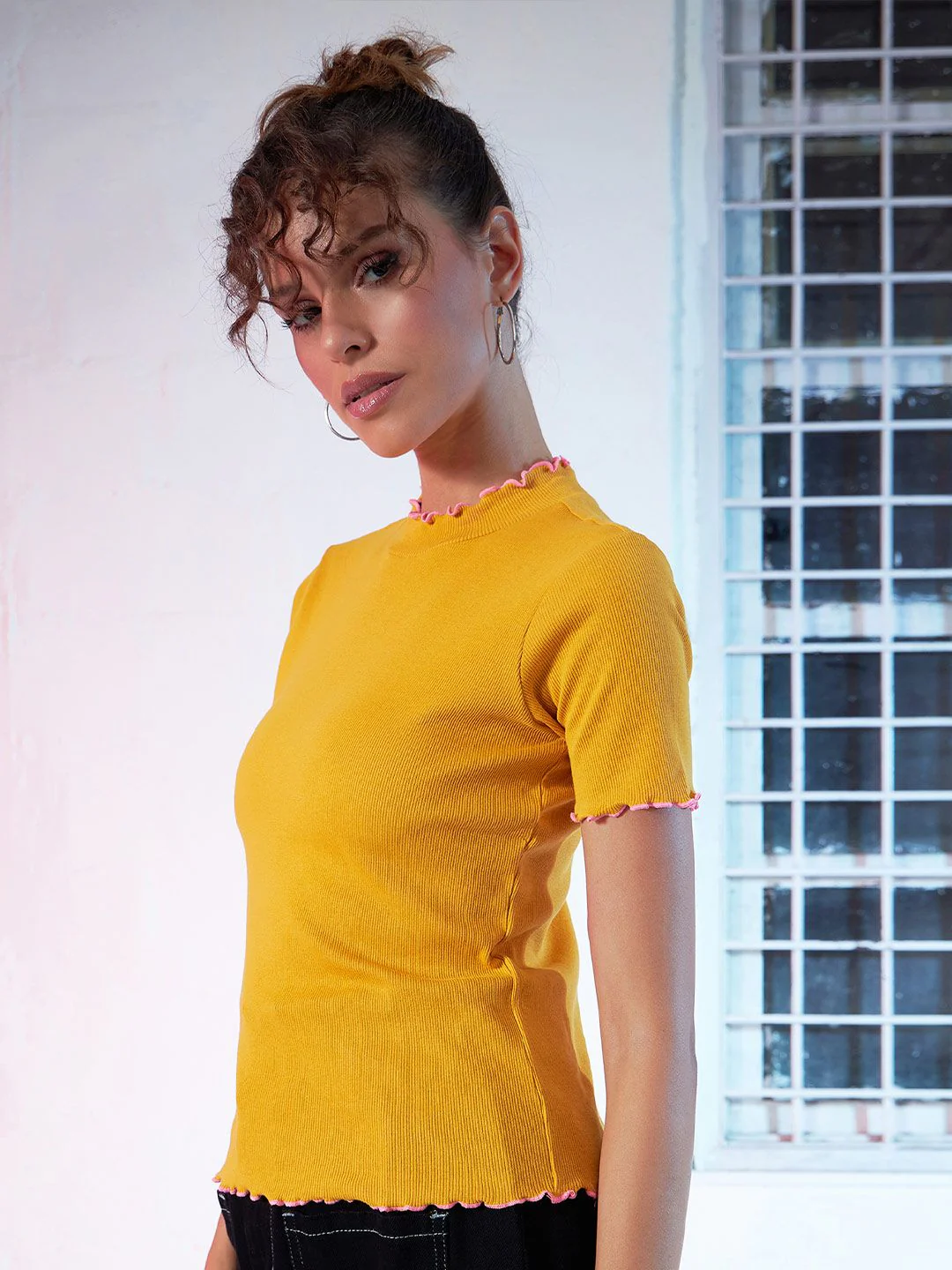 SASSAFRAS Mustard Yellow High-Neck Top - Image 3