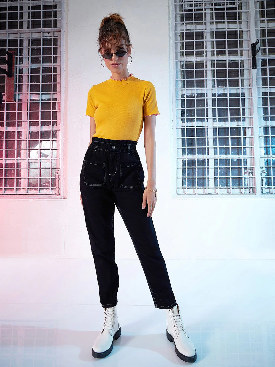 SASSAFRAS Mustard Yellow High-Neck Top - Image 4