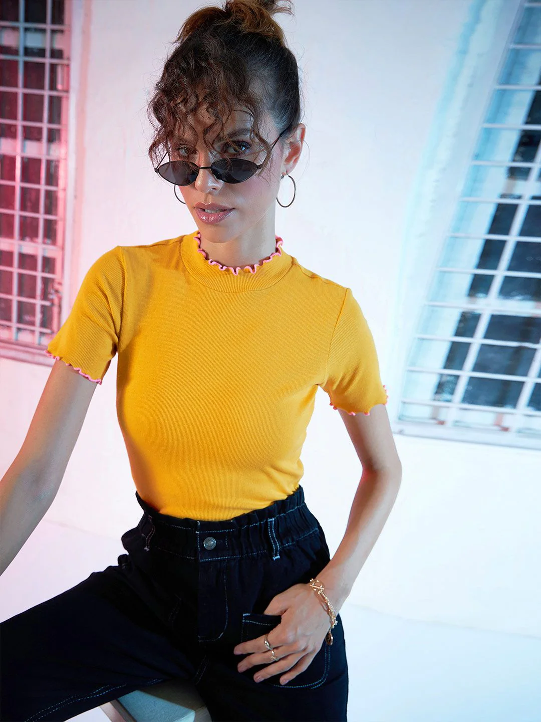 SASSAFRAS Mustard Yellow High-Neck Top - Image 6