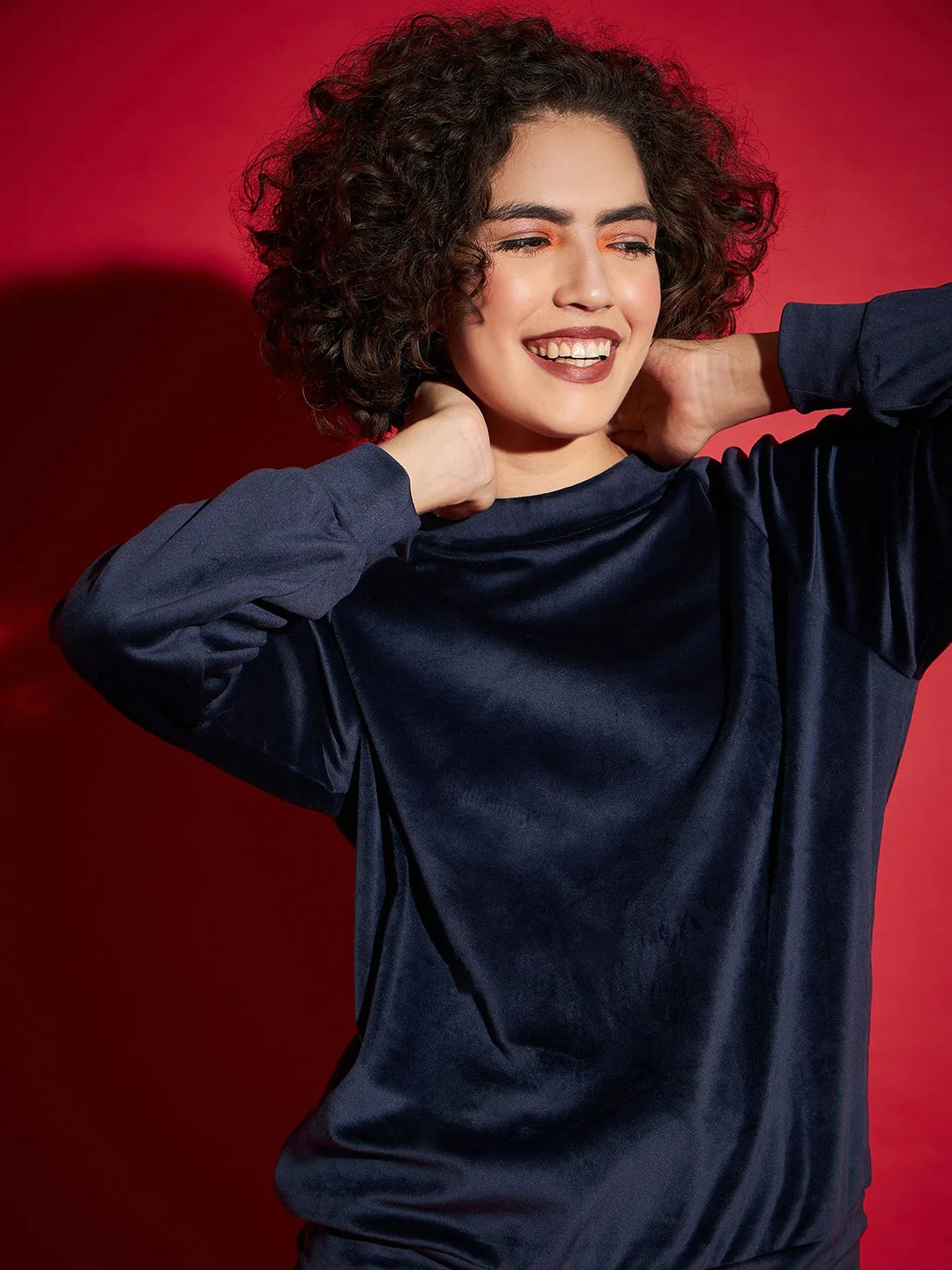 SASSAFRAS Navy Blue Velvet Tape Detail Sweatshirt With Joggers - Image 2