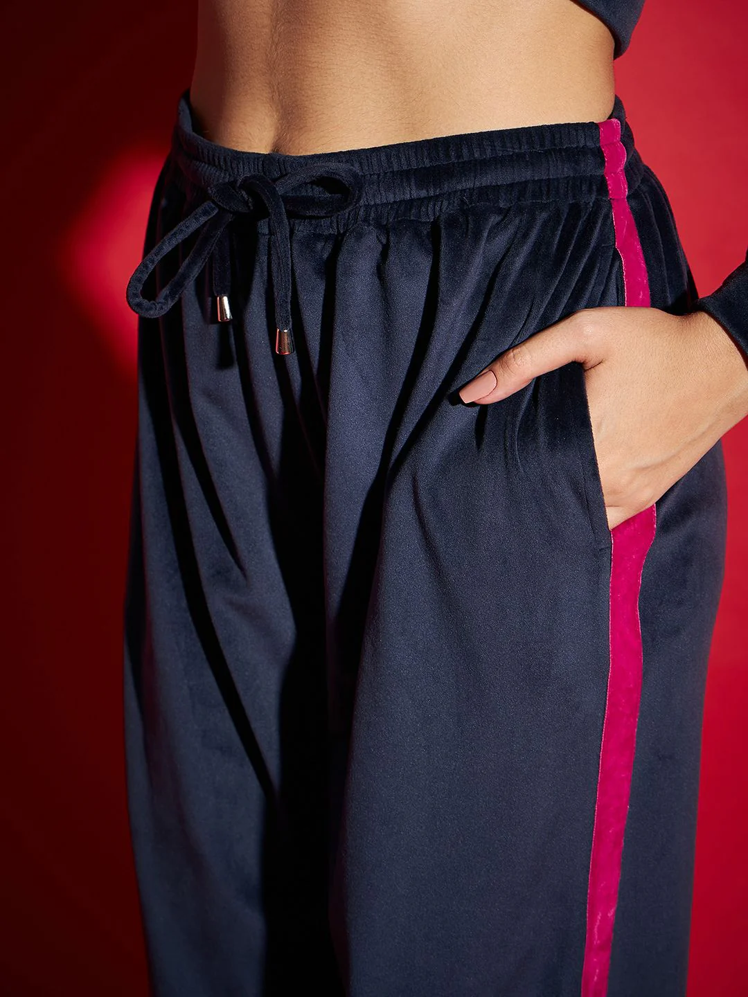 SASSAFRAS Navy Blue Velvet Tape Detail Sweatshirt With Joggers - Image 3