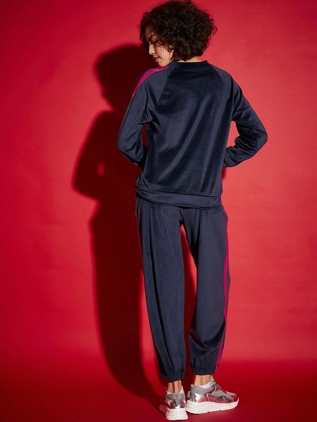 SASSAFRAS Navy Blue Velvet Tape Detail Sweatshirt With Joggers - Image 4