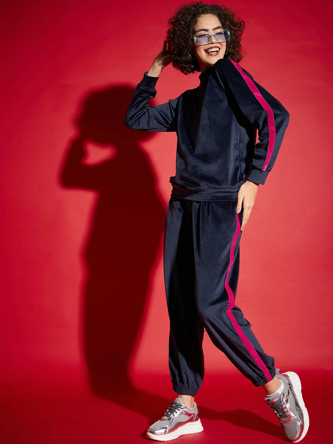SASSAFRAS Navy Blue Velvet Tape Detail Sweatshirt With Joggers - Image 5