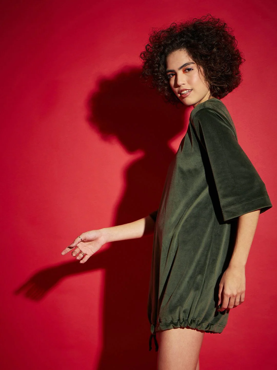 SASSAFRAS Olive Green Tie Up Hem Sheath Dress - Image 3