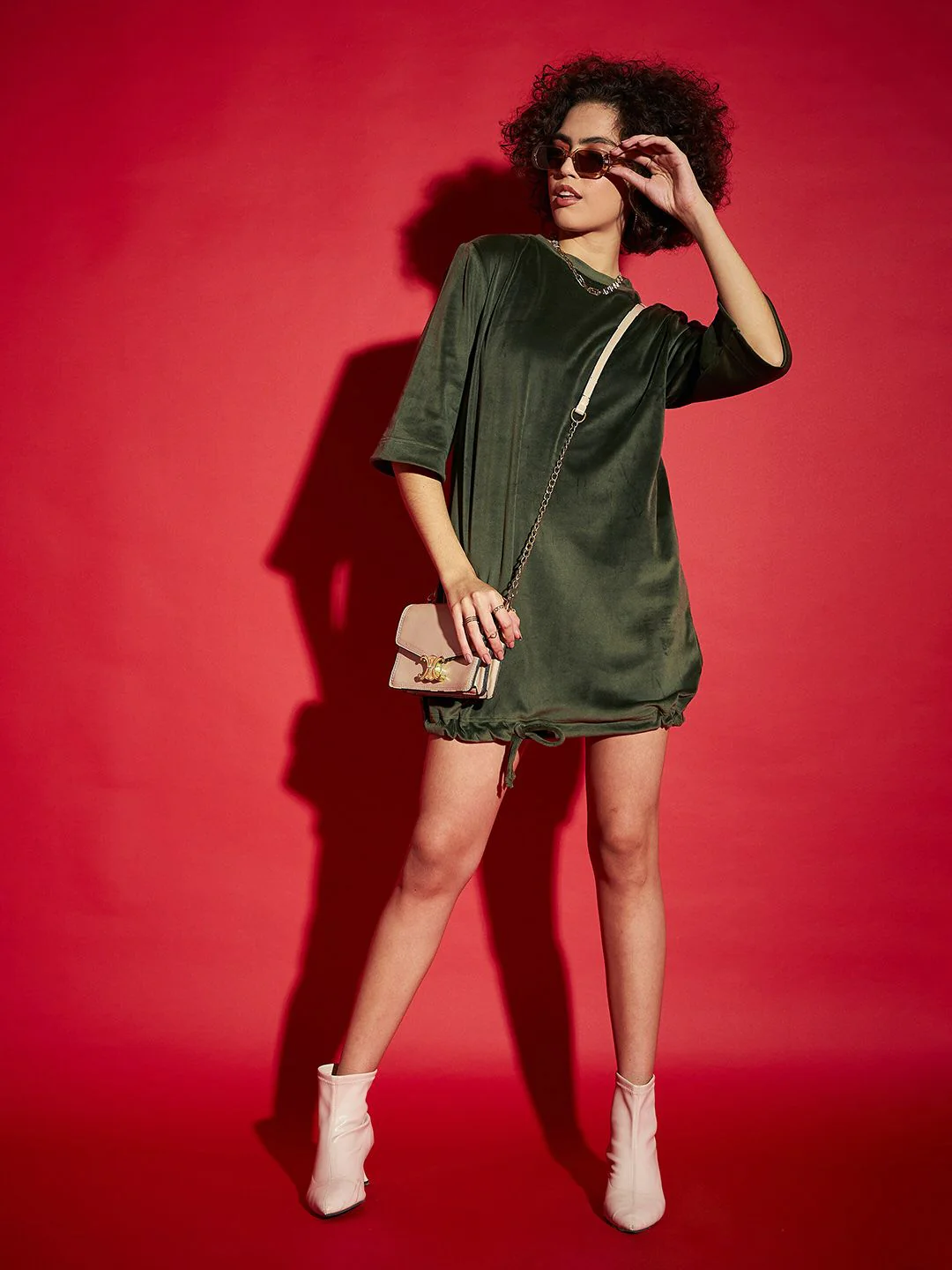 SASSAFRAS Olive Green Tie Up Hem Sheath Dress - Image 6