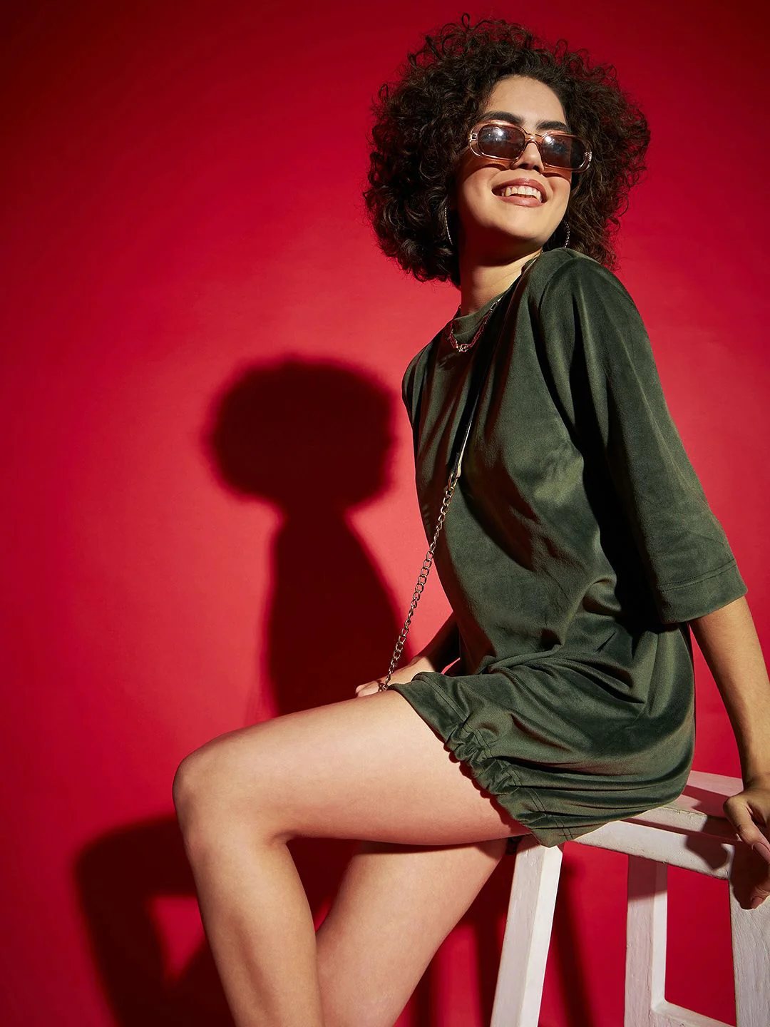 SASSAFRAS Olive Green Tie Up Hem Sheath Dress - Image 7
