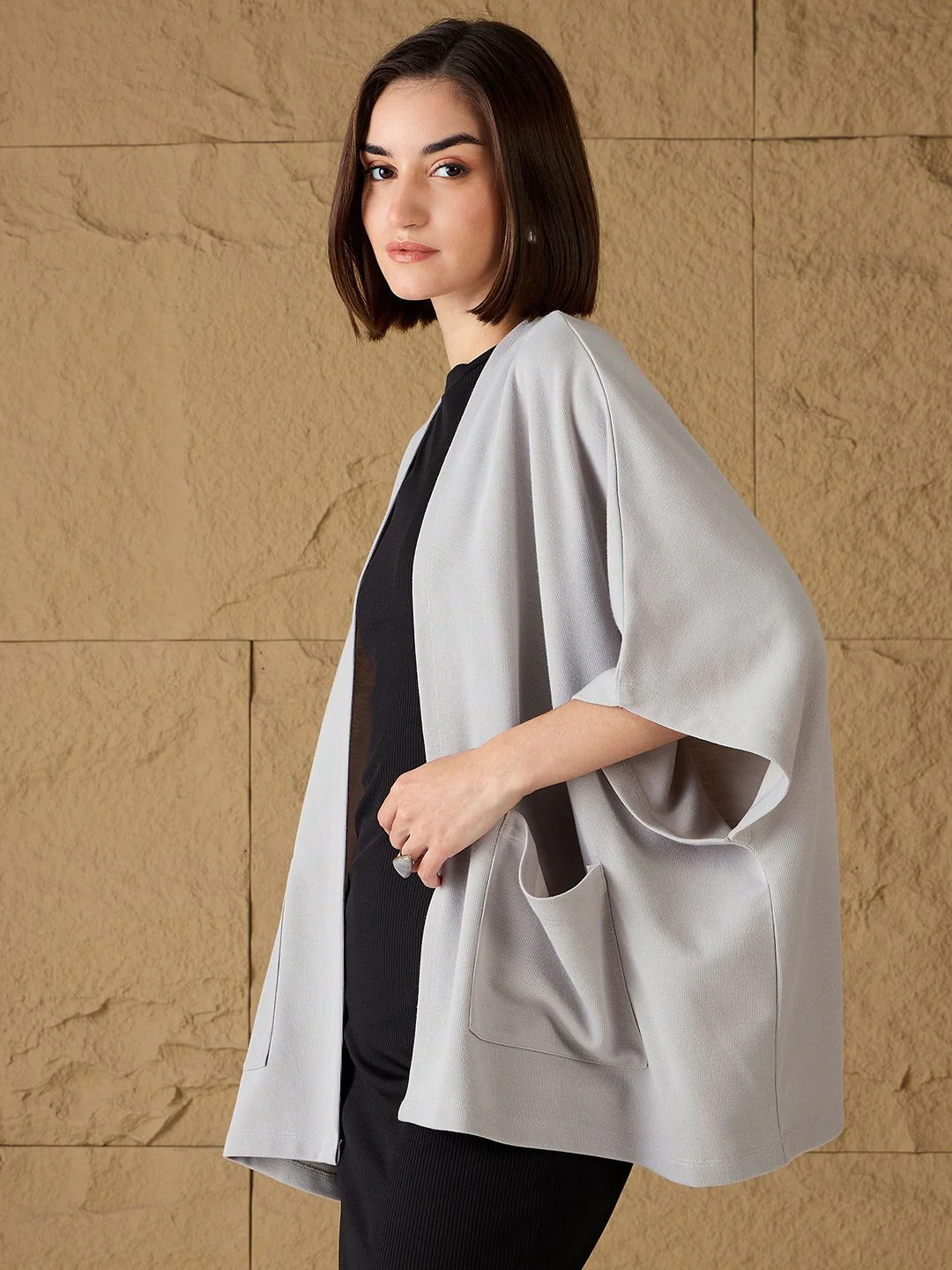 SASSAFRAS Open Front Kimono Sleeves Shrug - Image 3