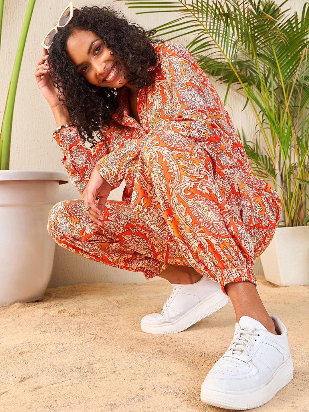 SASSAFRAS Orange Paisley Printed Shirt With Joggers Co-Ords - Image 7