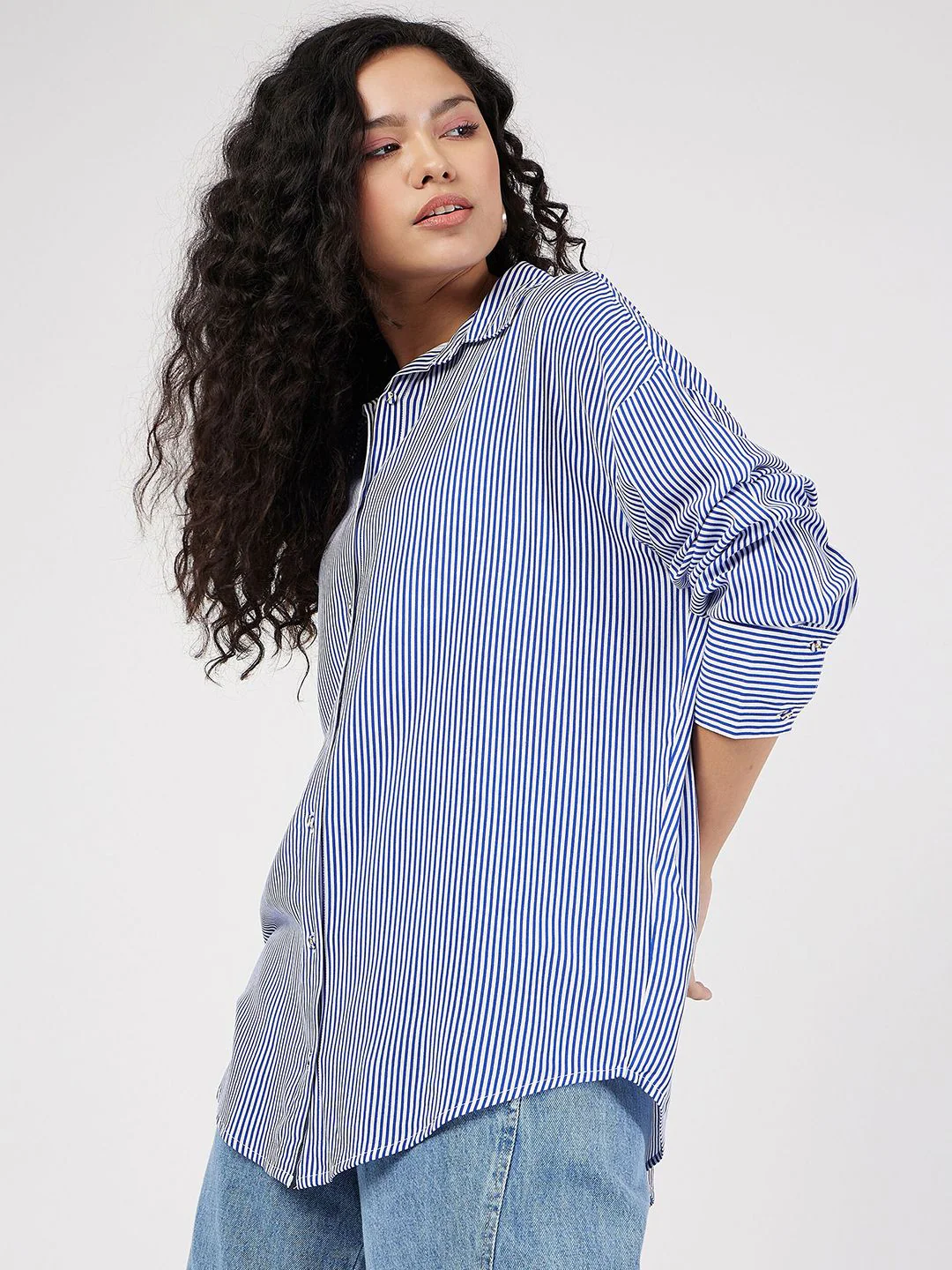 SASSAFRAS Oversized Striped Spread Collar Casual Shirt - Image 3