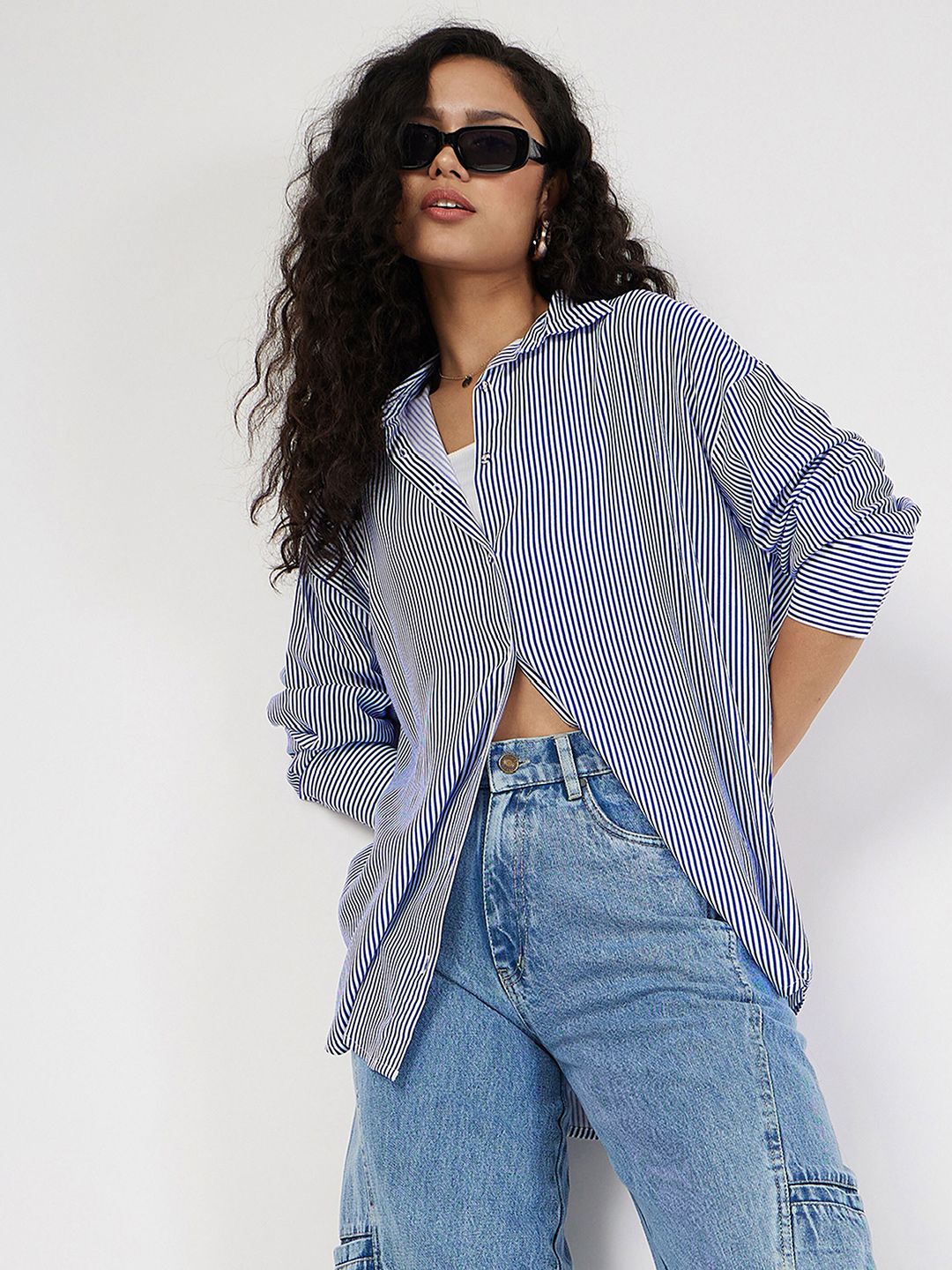 SASSAFRAS Oversized Striped Spread Collar Casual Shirt - Image 7