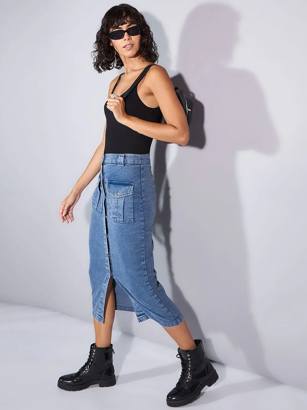 SASSAFRAS Pencil Front Button Midi Cargo Styles Skirts - Image 4