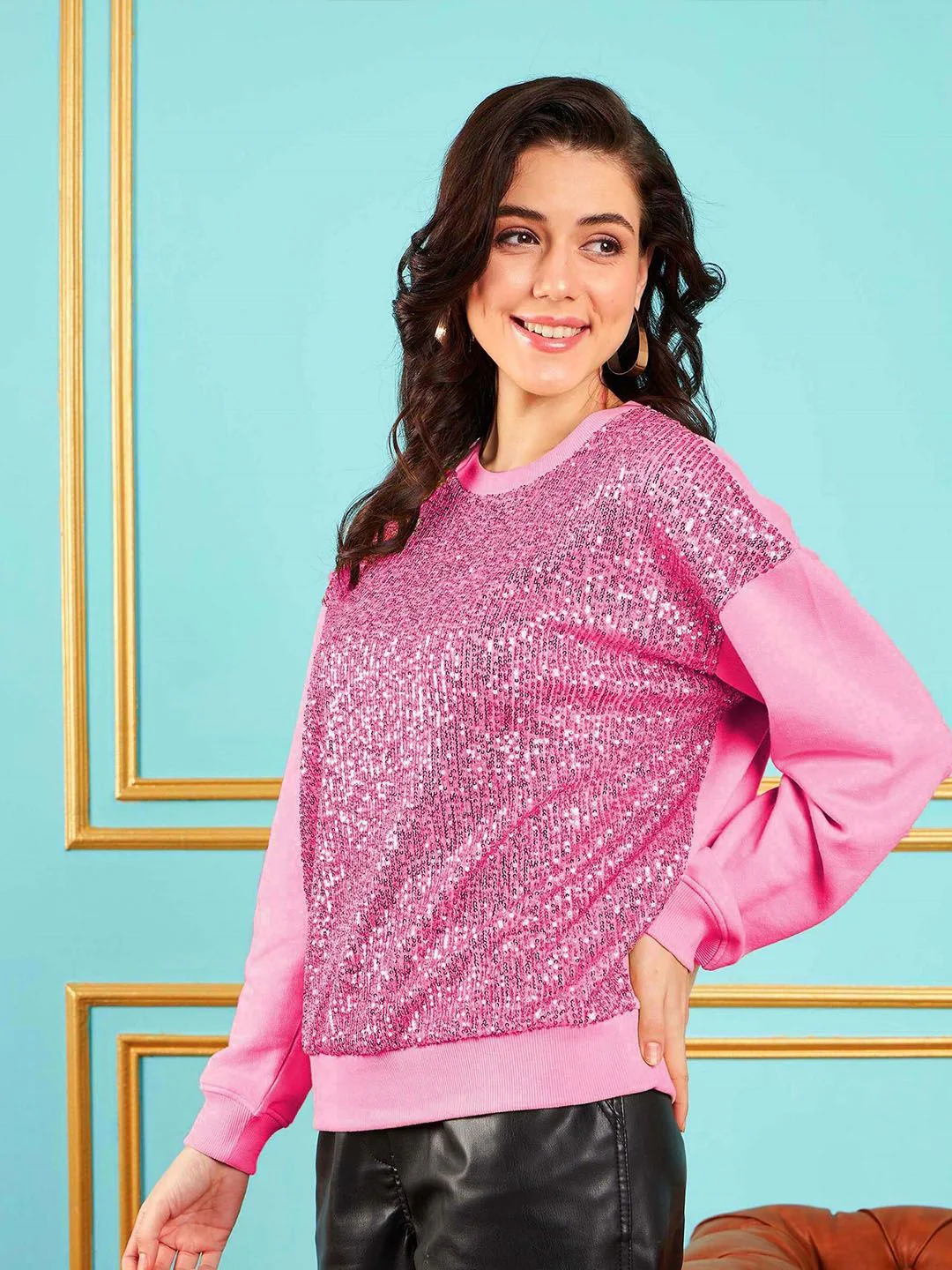 SASSAFRAS Pink Embellished Round Neck Pullover Sweatshirt - Image 3