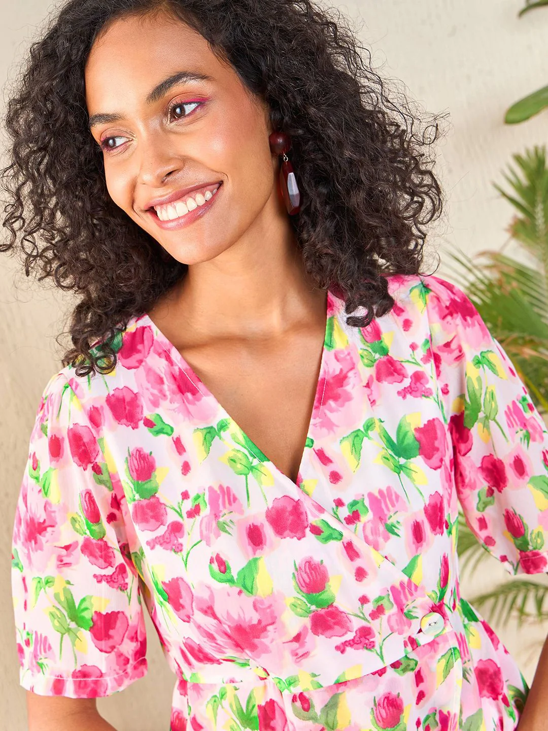 SASSAFRAS Pink Floral Printed Georgette Peplum Top - Image 2